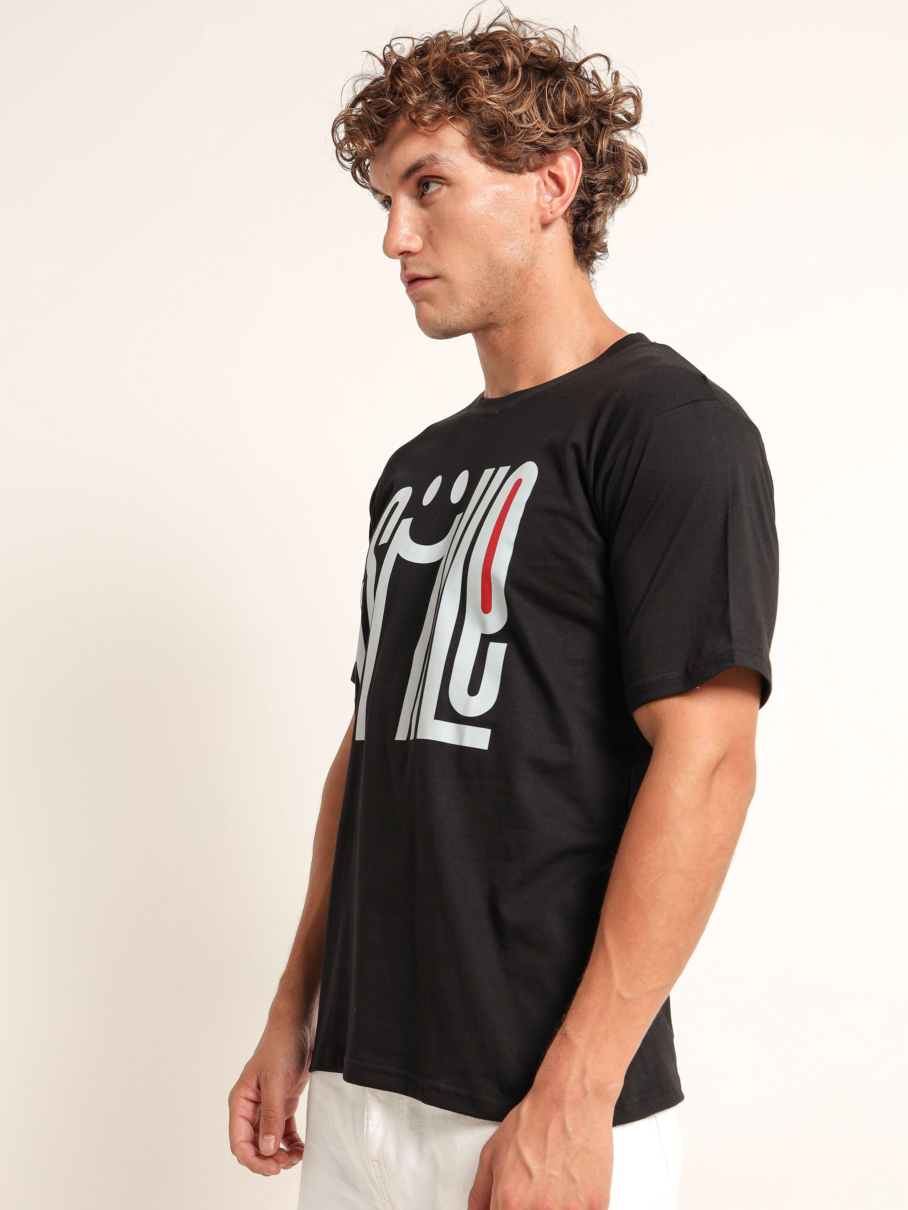 Men's Black and White Smile Graphic T-Shirt