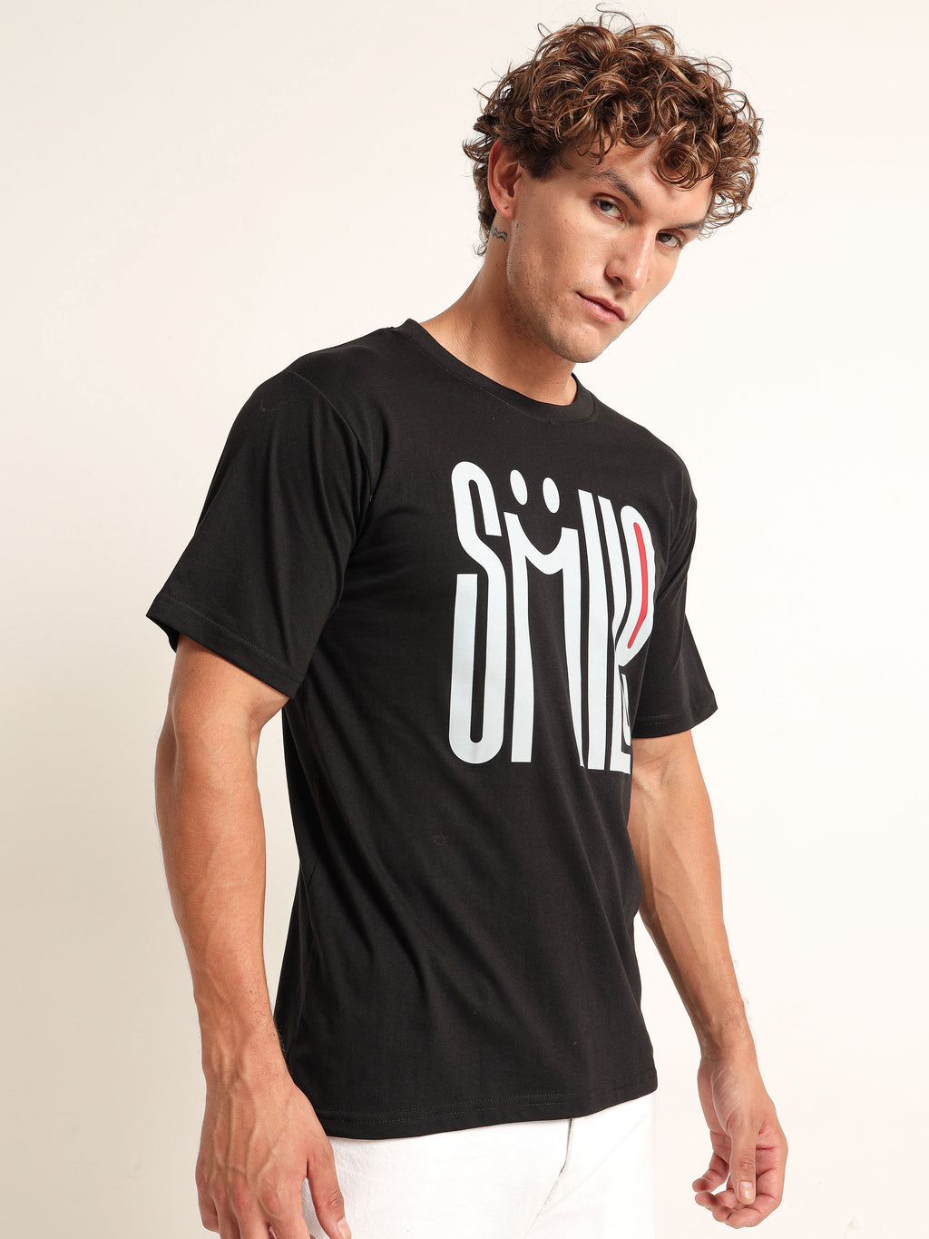 Men's Black and White Smile Graphic T-Shirt