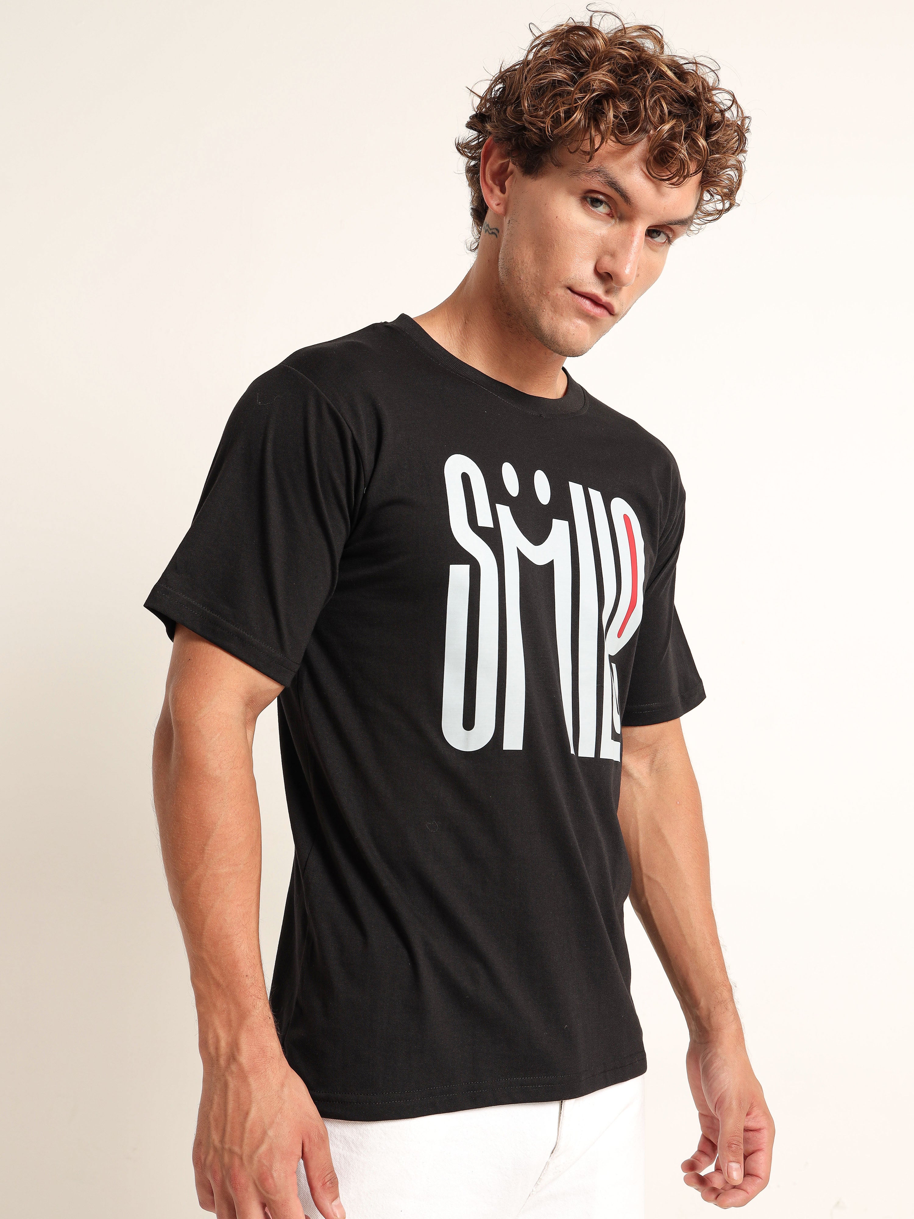 Men's Black and White Smile Graphic T-Shirt