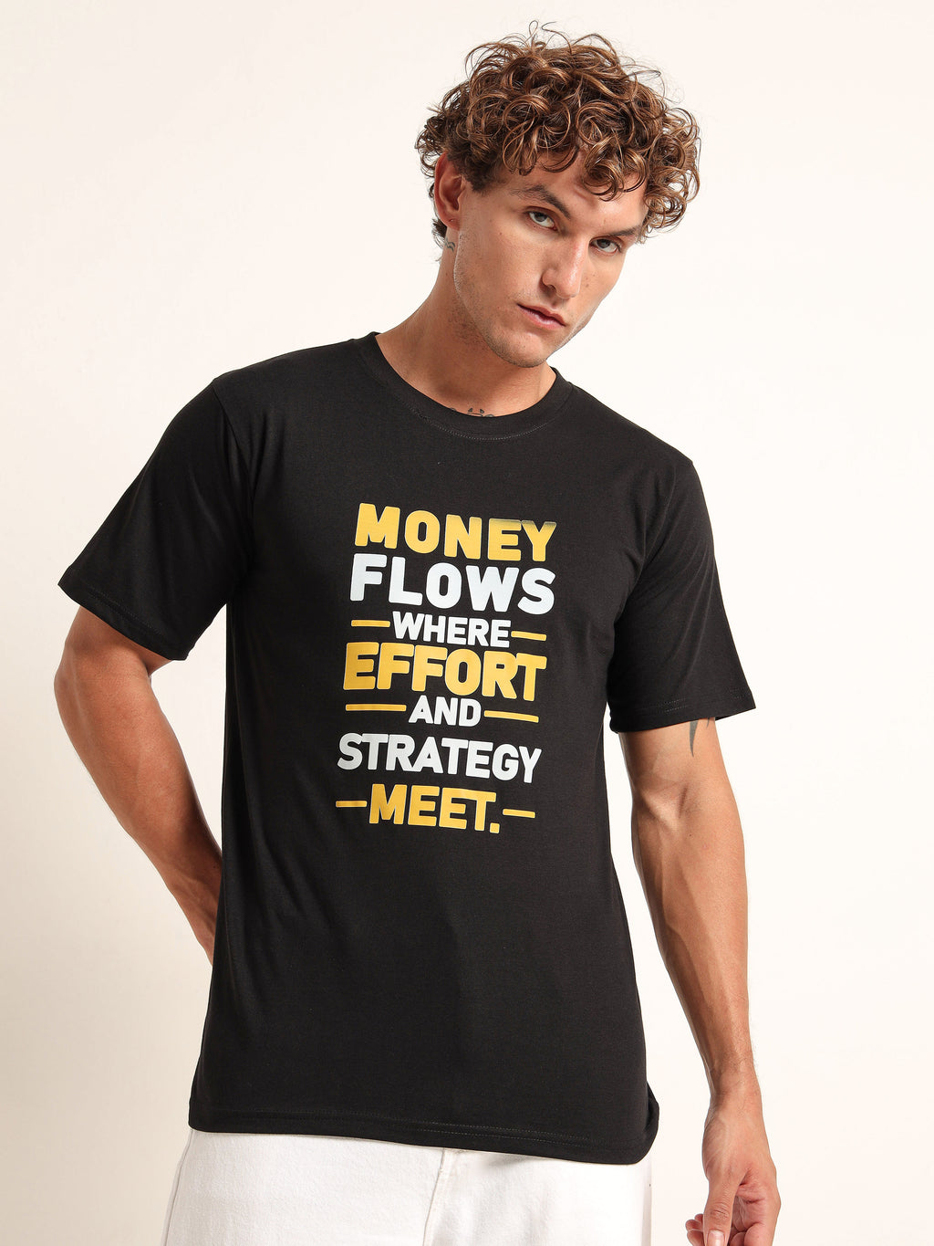 Men's Black and Yellow Money Flows Graphic T-Shirt