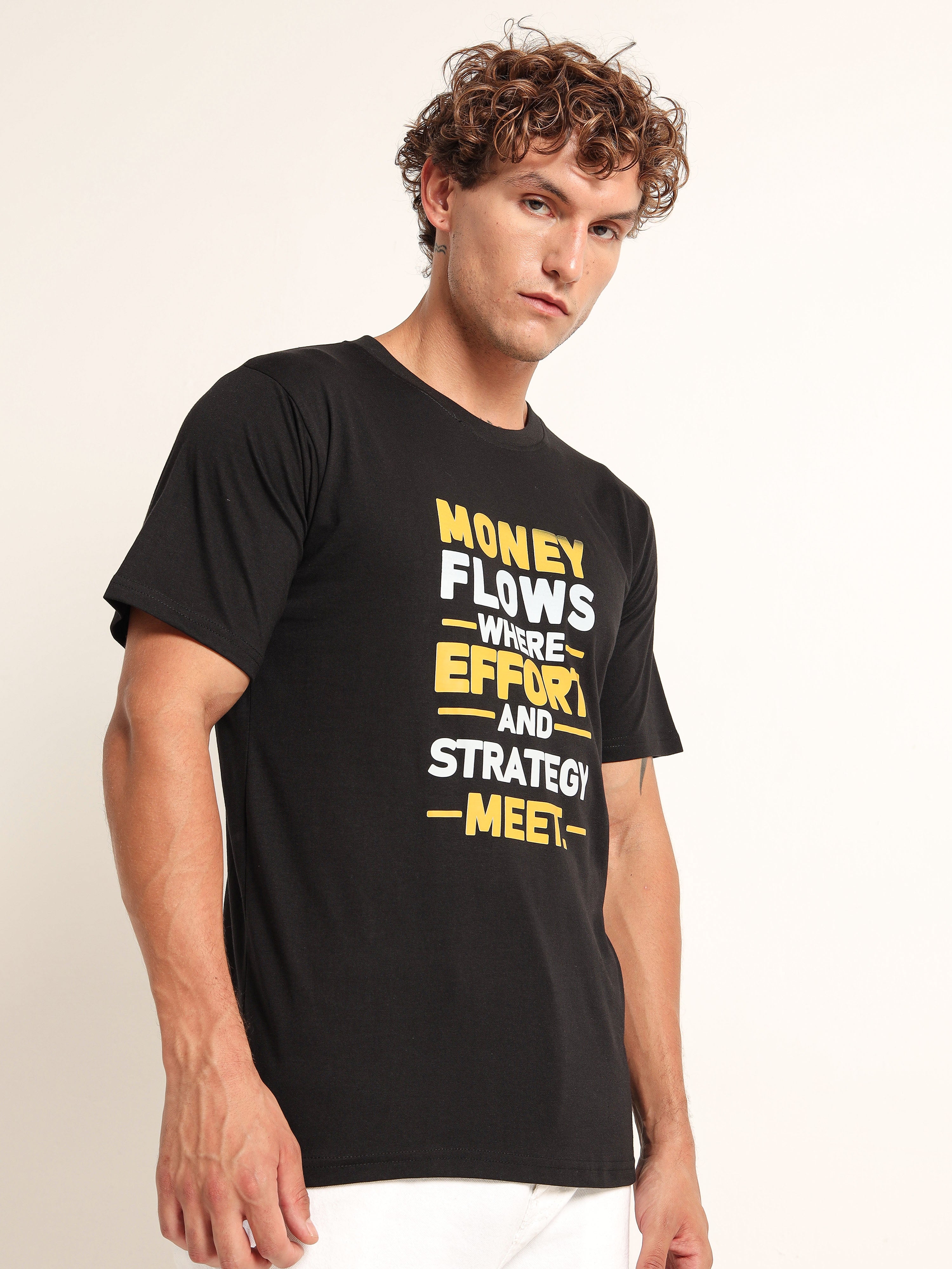 Men's Black and Yellow Money Flows Graphic T-Shirt
