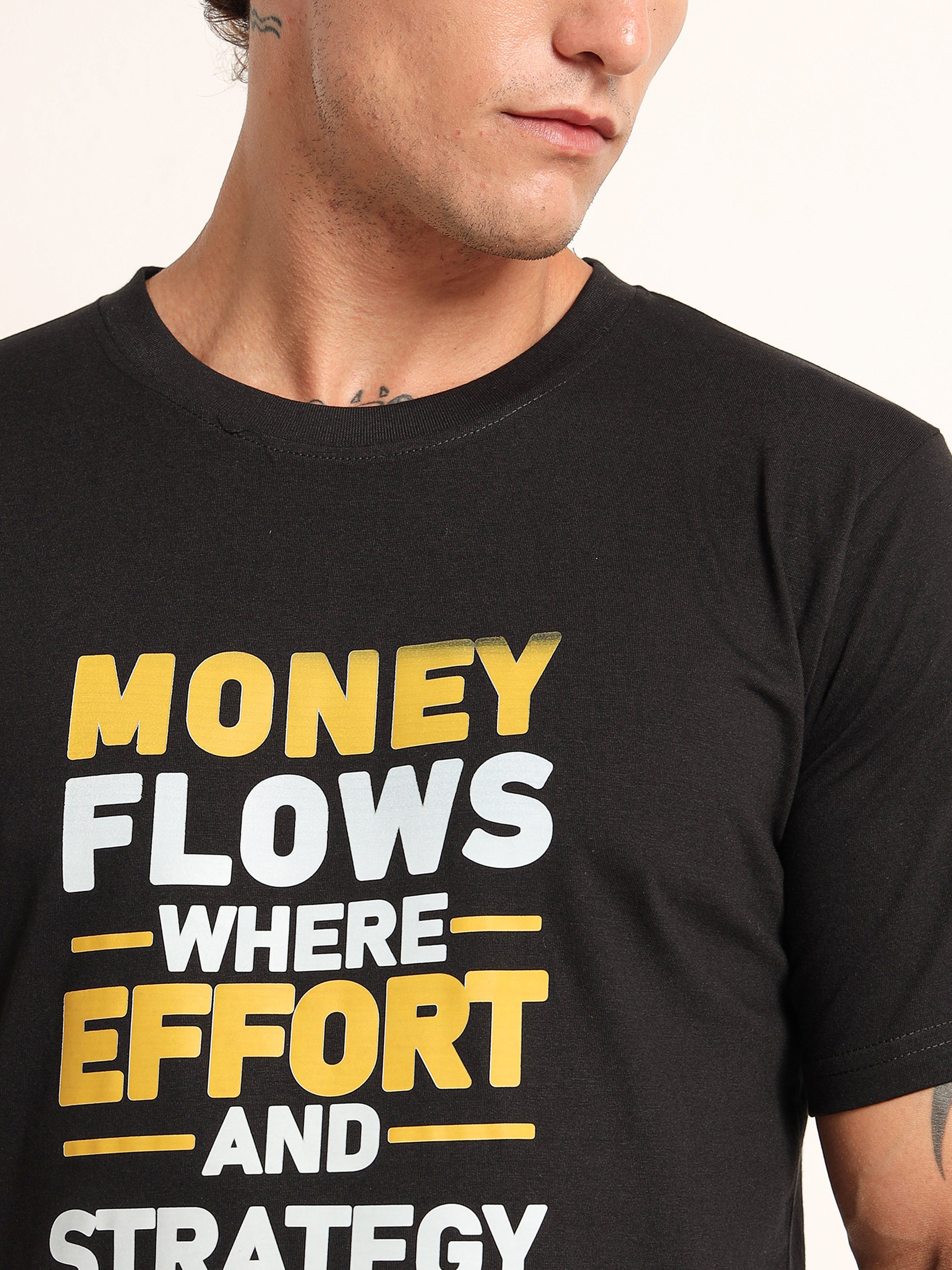 Men's Black and Yellow Money Flows Graphic T-Shirt
