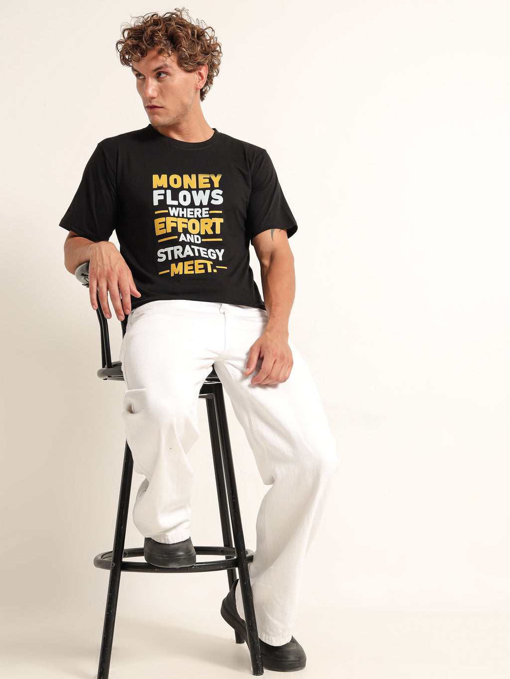 Men's Black and Yellow Money Flows Graphic T-Shirt