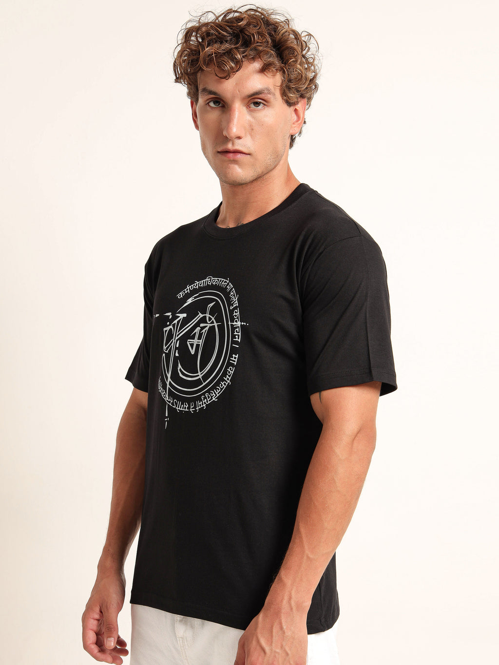 Men's Black and White Sanskrit Shloka Graphic T-Shirt