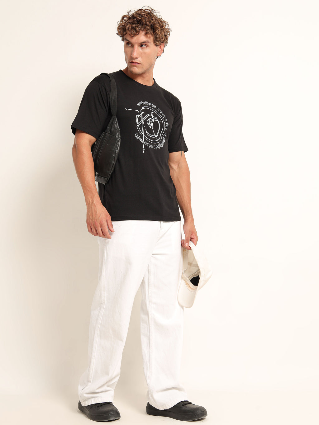 Men's Black and White Sanskrit Shloka Graphic T-Shirt