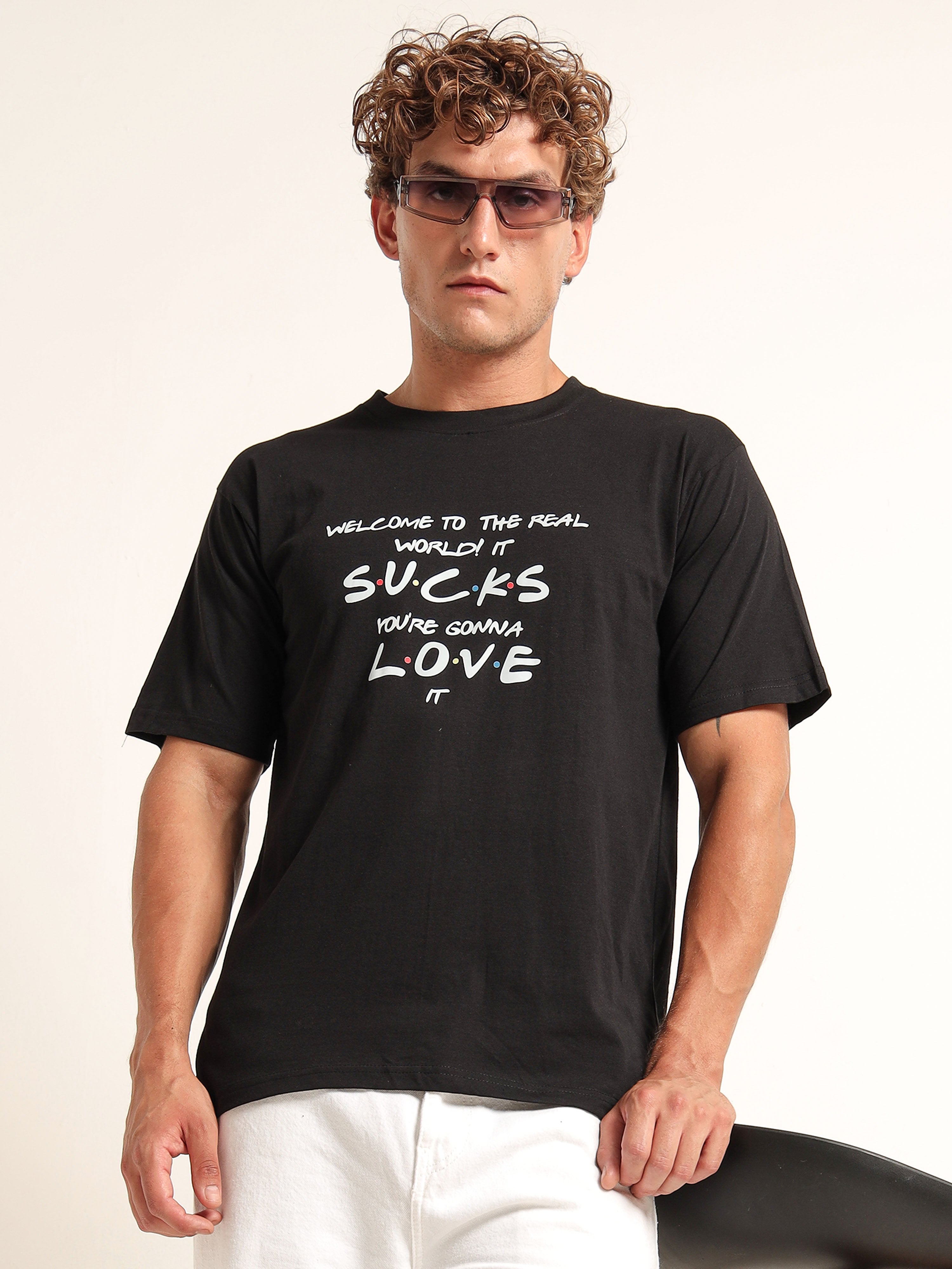 Men's Black and White Friends Quote Graphic T-Shirt