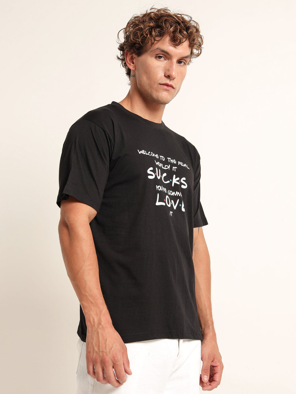 Men's Black and White Friends Quote Graphic T-Shirt