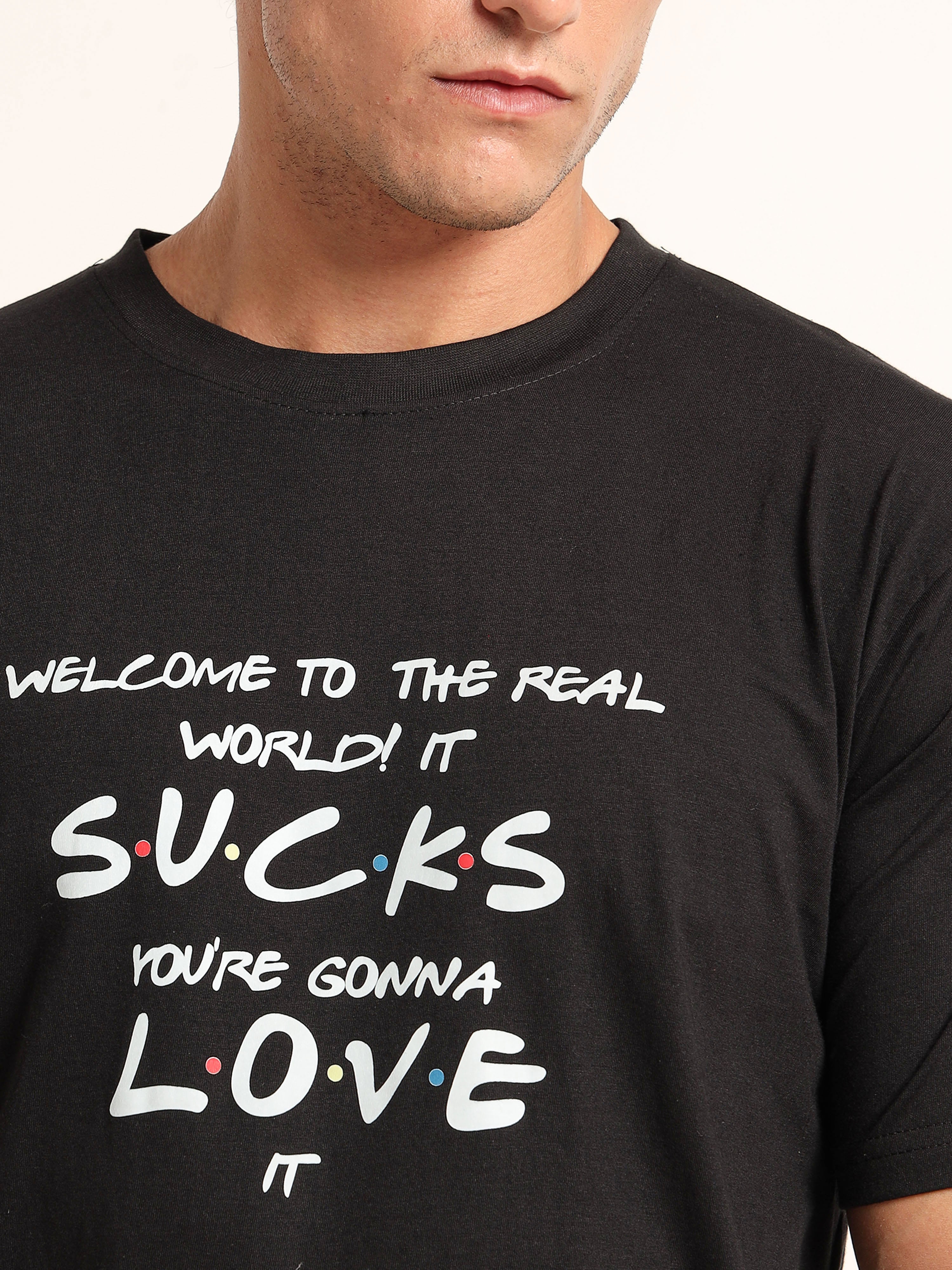 Men's Black and White Friends Quote Graphic T-Shirt