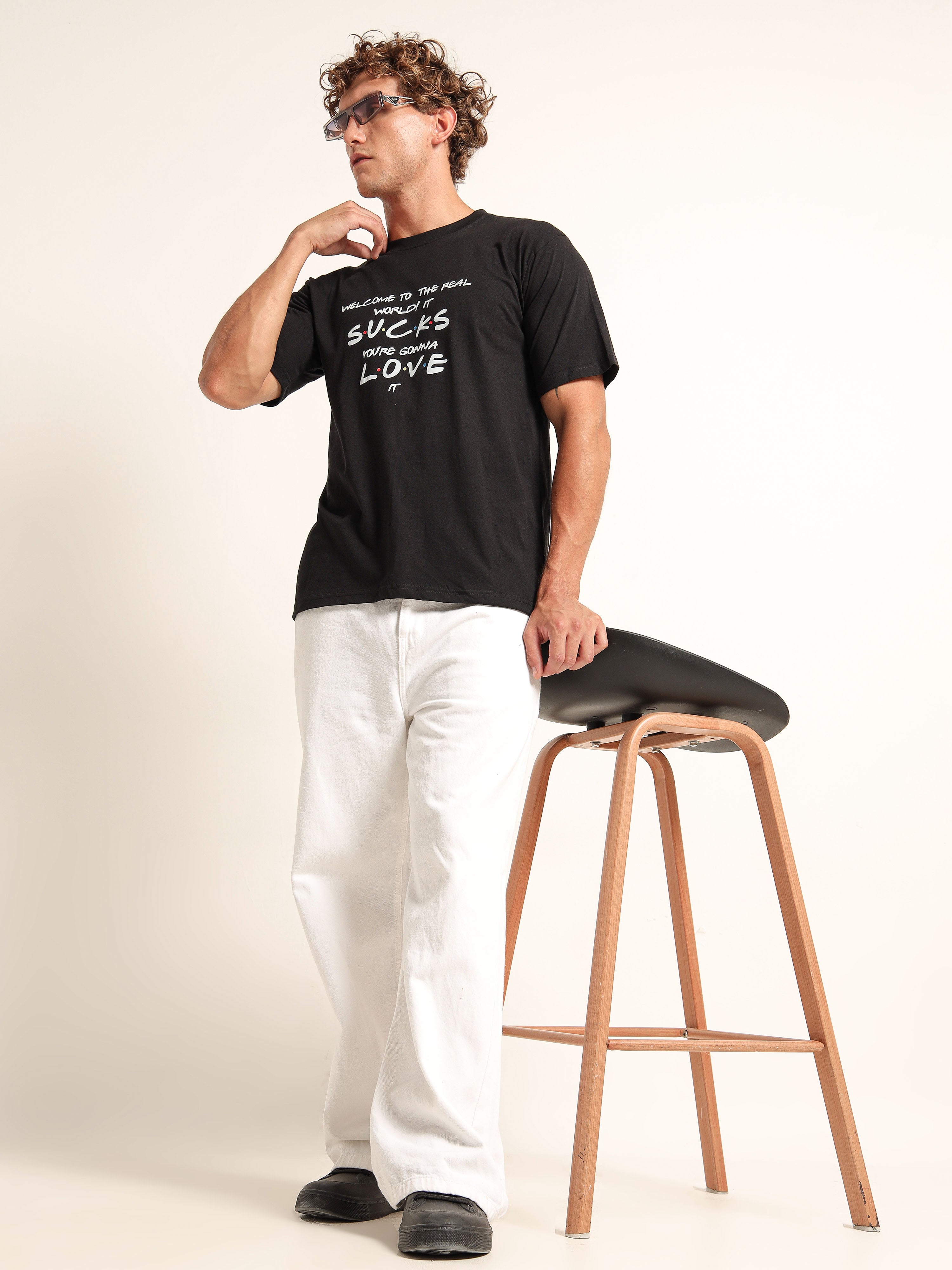 Men's Black and White Friends Quote Graphic T-Shirt