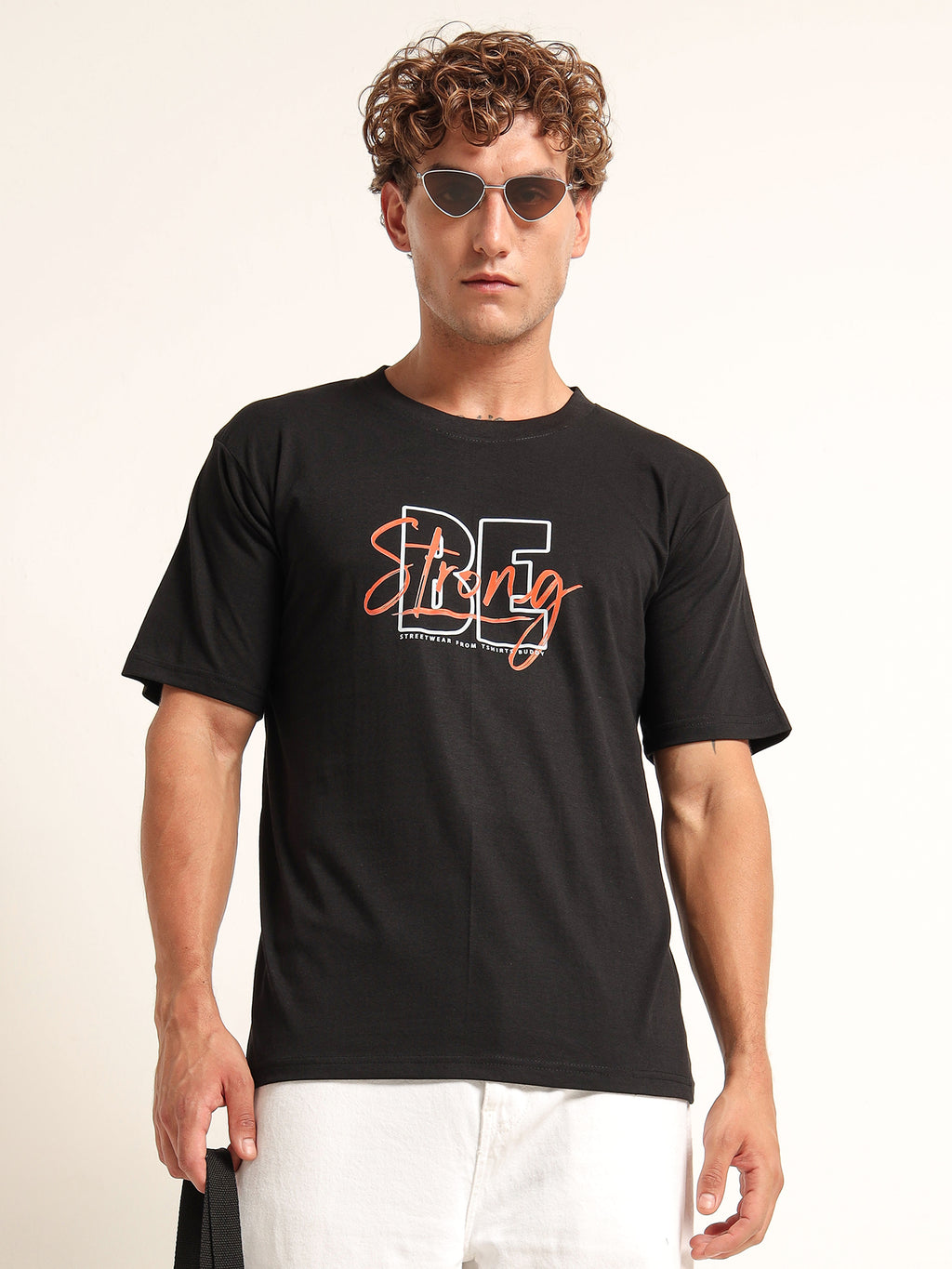 Men's Black and Multi-Color Be Strong Graphic T-Shirt