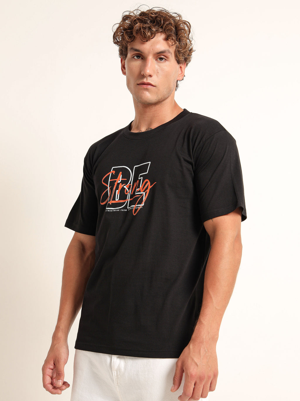 Men's Black and Multi-Color Be Strong Graphic T-Shirt