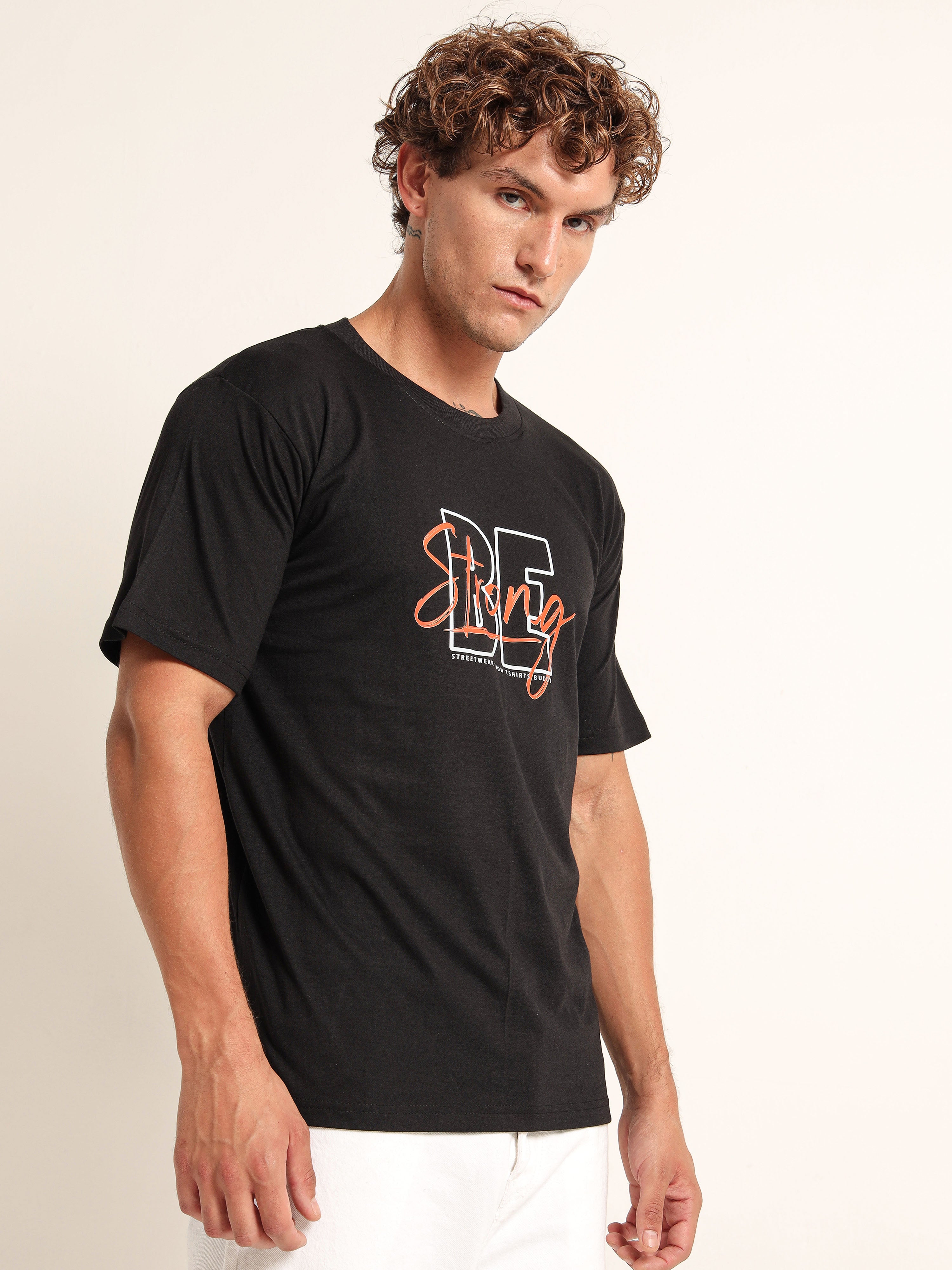 Men's Black and Multi-Color Be Strong Graphic T-Shirt