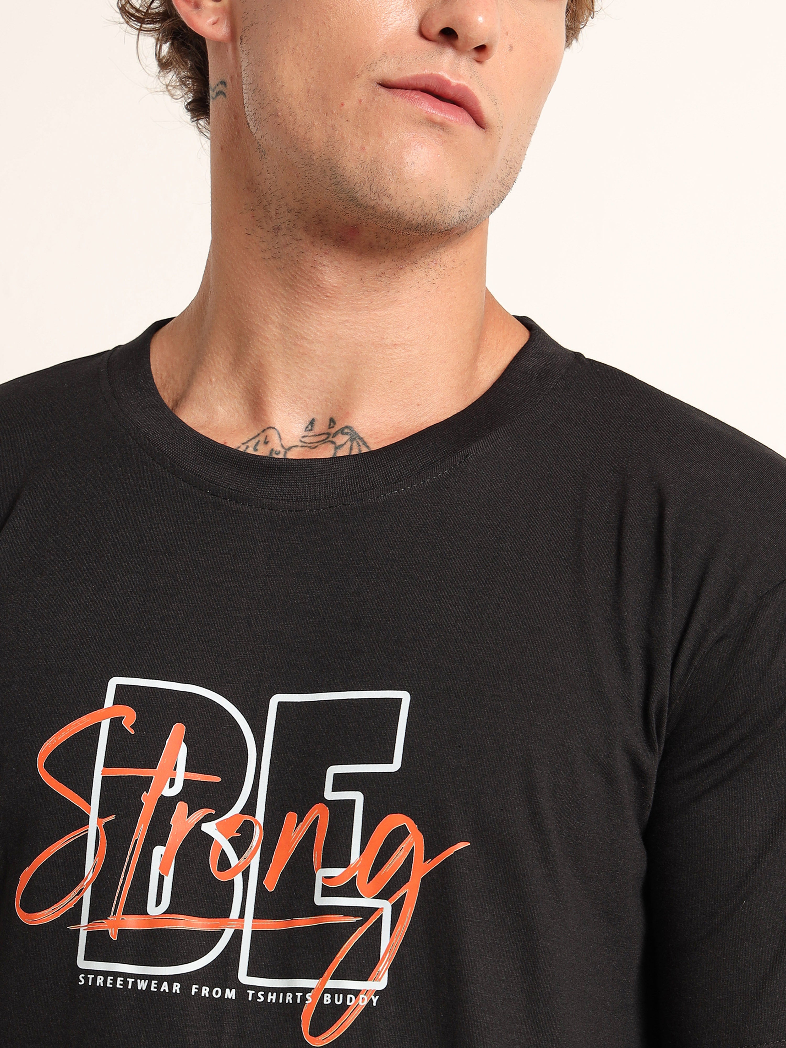 Men's Black and Multi-Color Be Strong Graphic T-Shirt