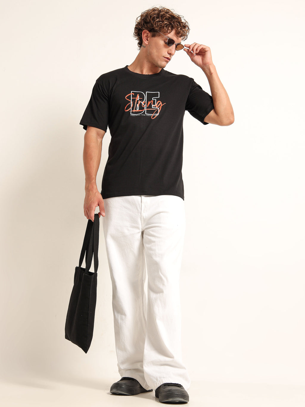 Men's Black and Multi-Color Be Strong Graphic T-Shirt