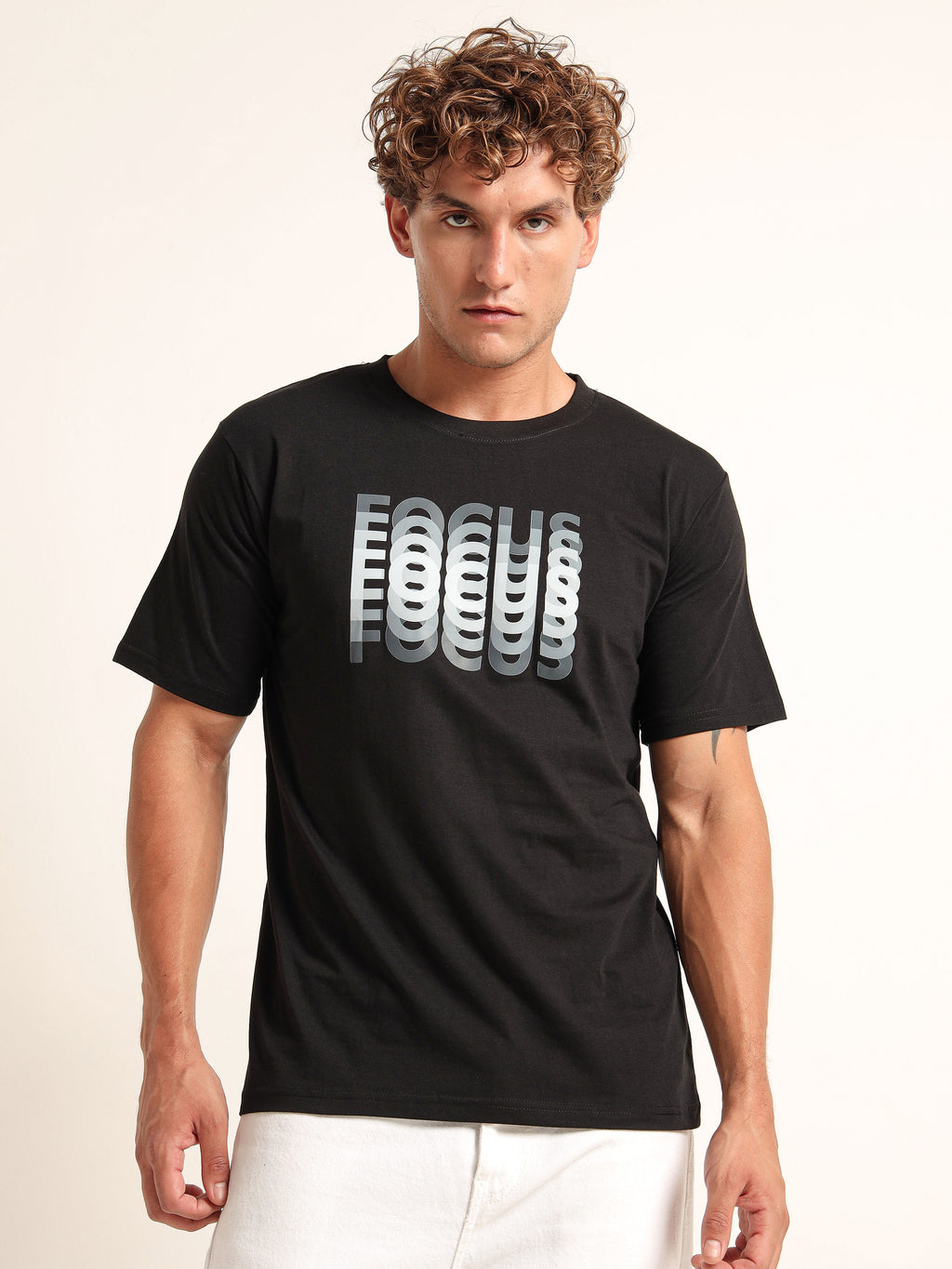 Men's Black and Grey Focus Graphic T-Shirt