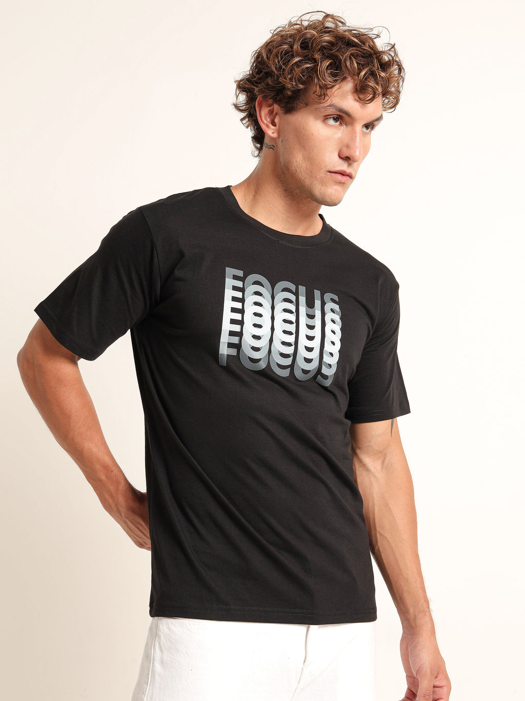 Men's Black and Grey Focus Graphic T-Shirt