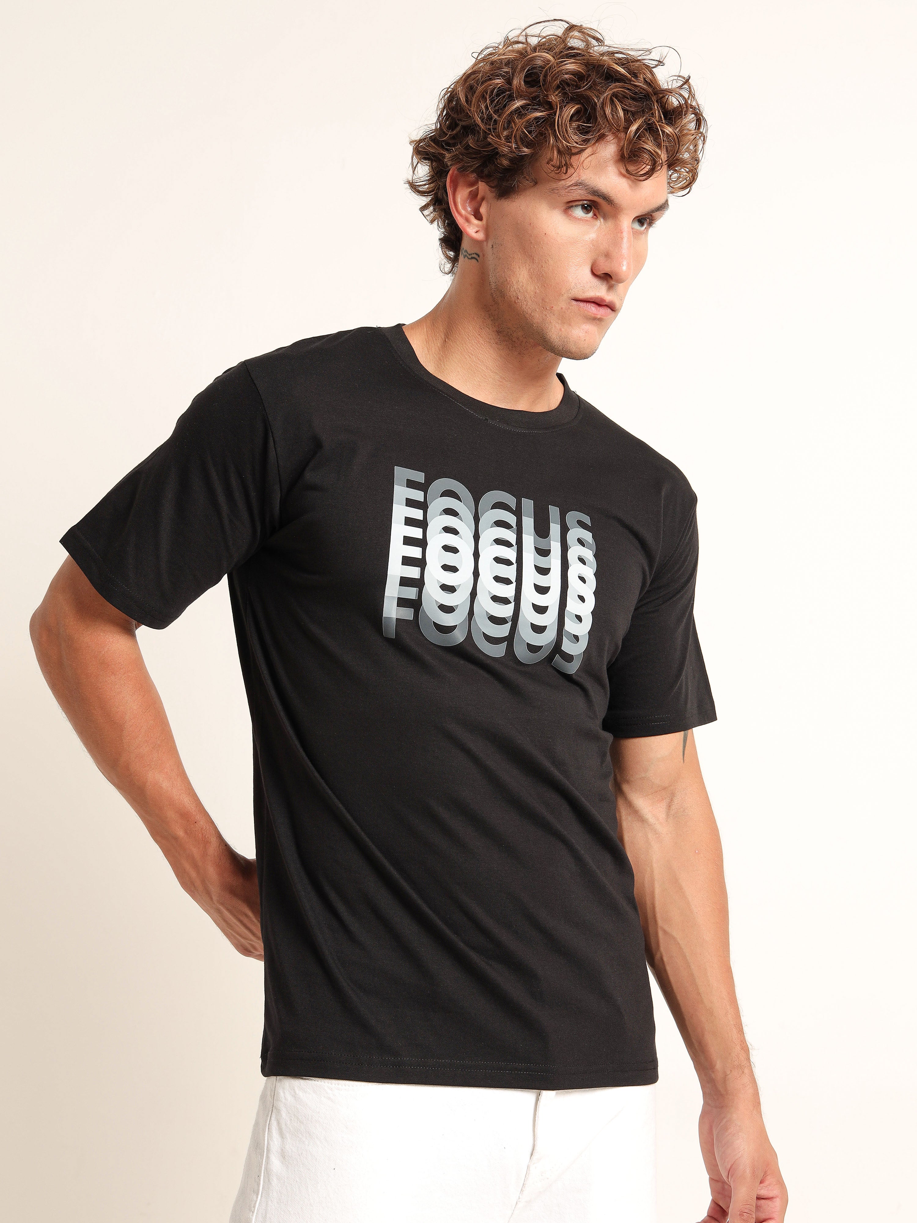 Men's Black and Grey Focus Graphic T-Shirt