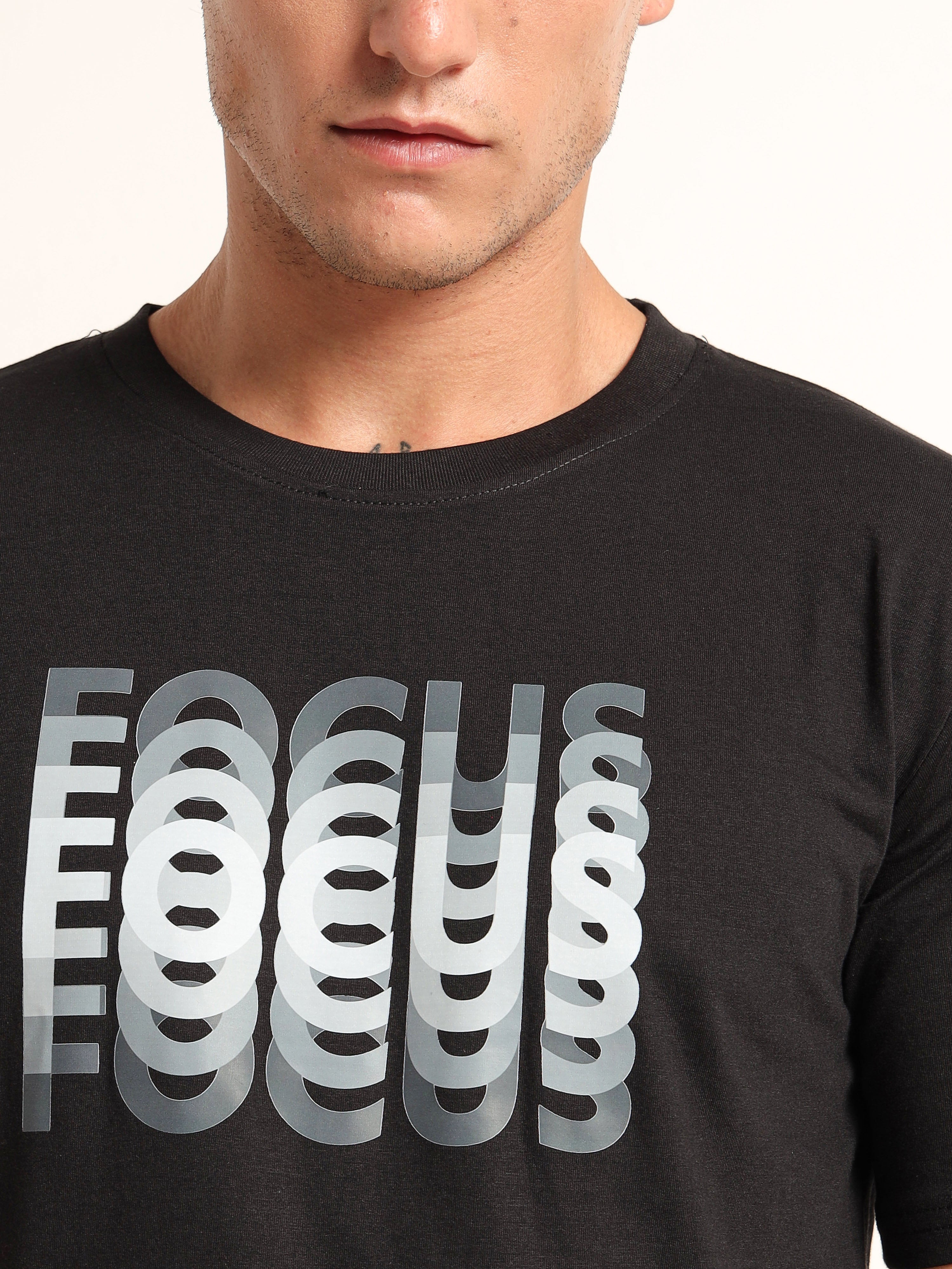 Men's Black and Grey Focus Graphic T-Shirt