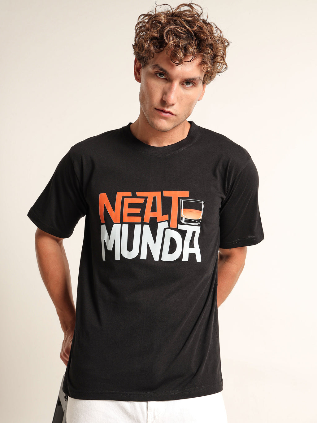 Men's Black and Orange Neat Munda Graphic T-Shirt