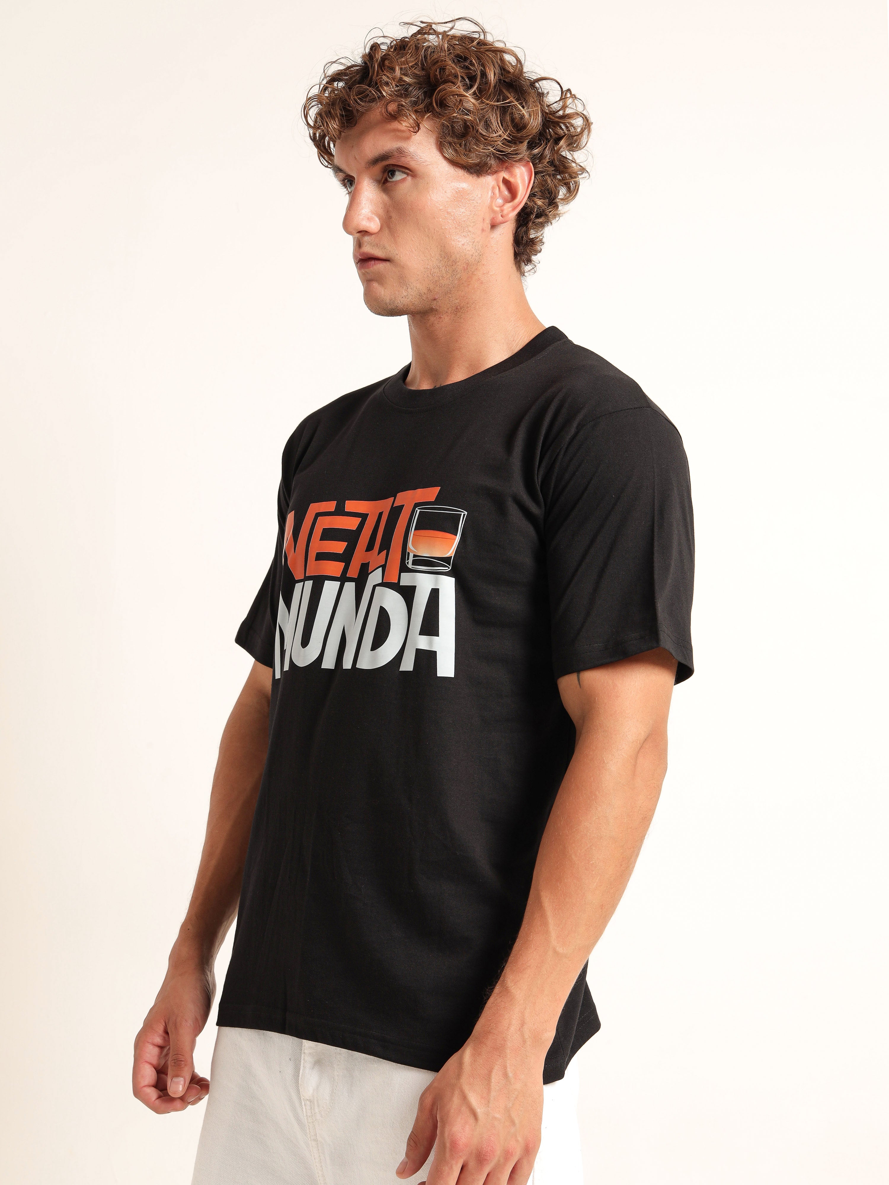 Men's Black and Orange Neat Munda Graphic T-Shirt