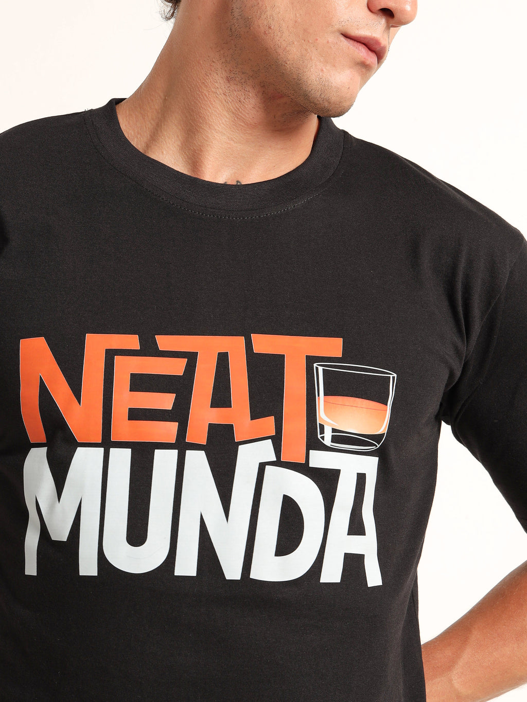 Men's Black and Orange Neat Munda Graphic T-Shirt