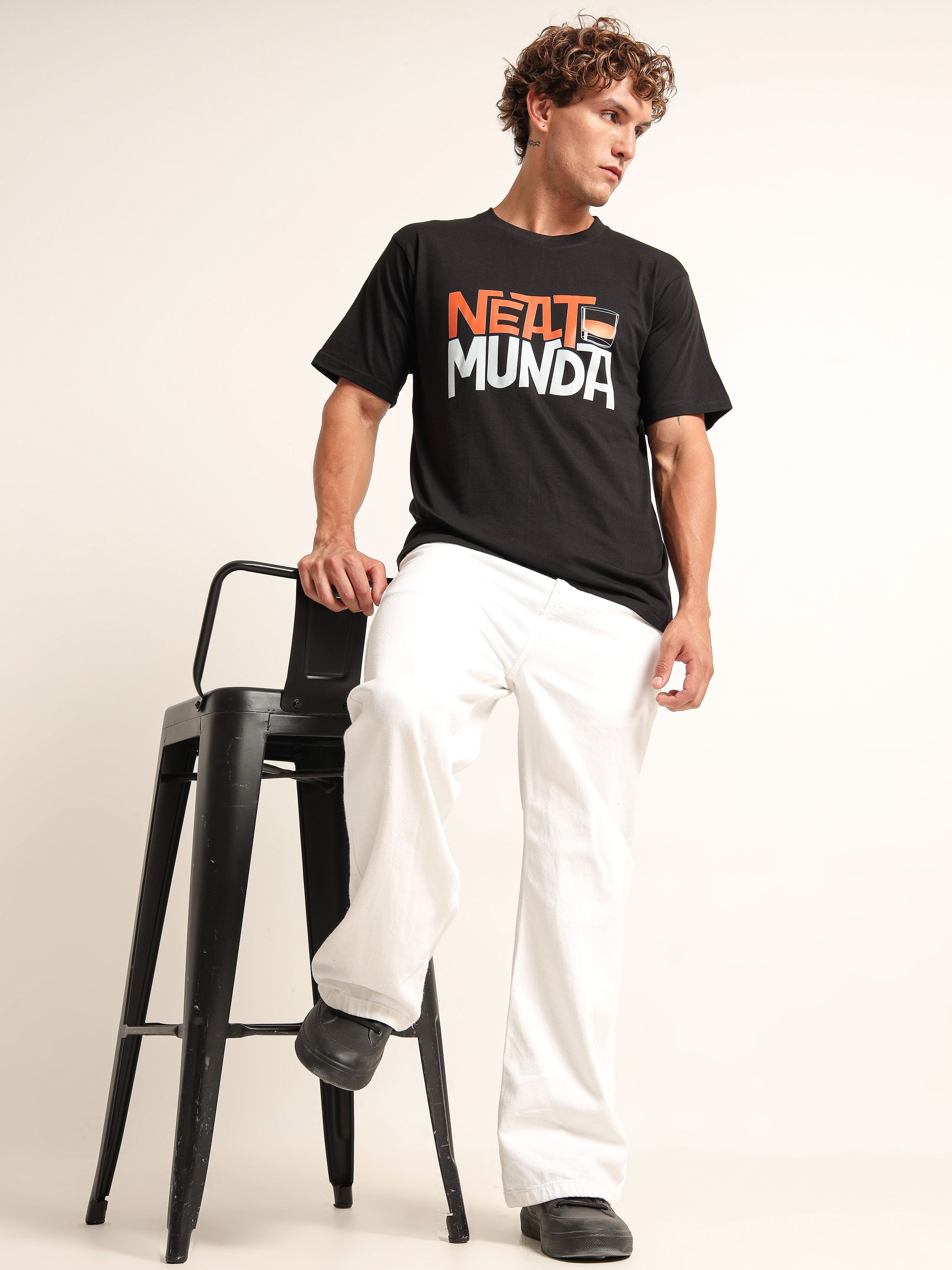 Men's Black and Orange Neat Munda Graphic T-Shirt
