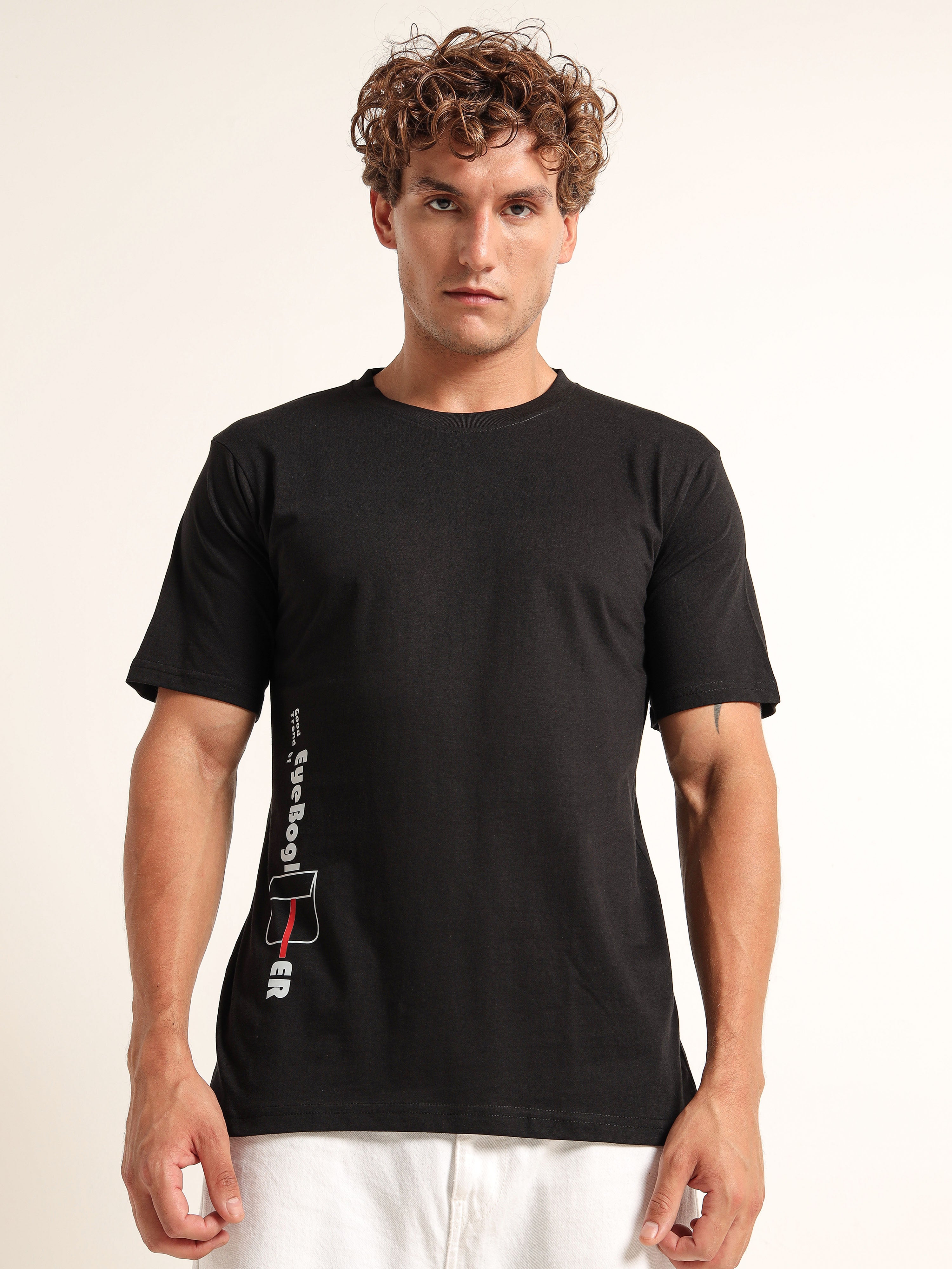 Men's Black and Red Ever Text T-Shirt
