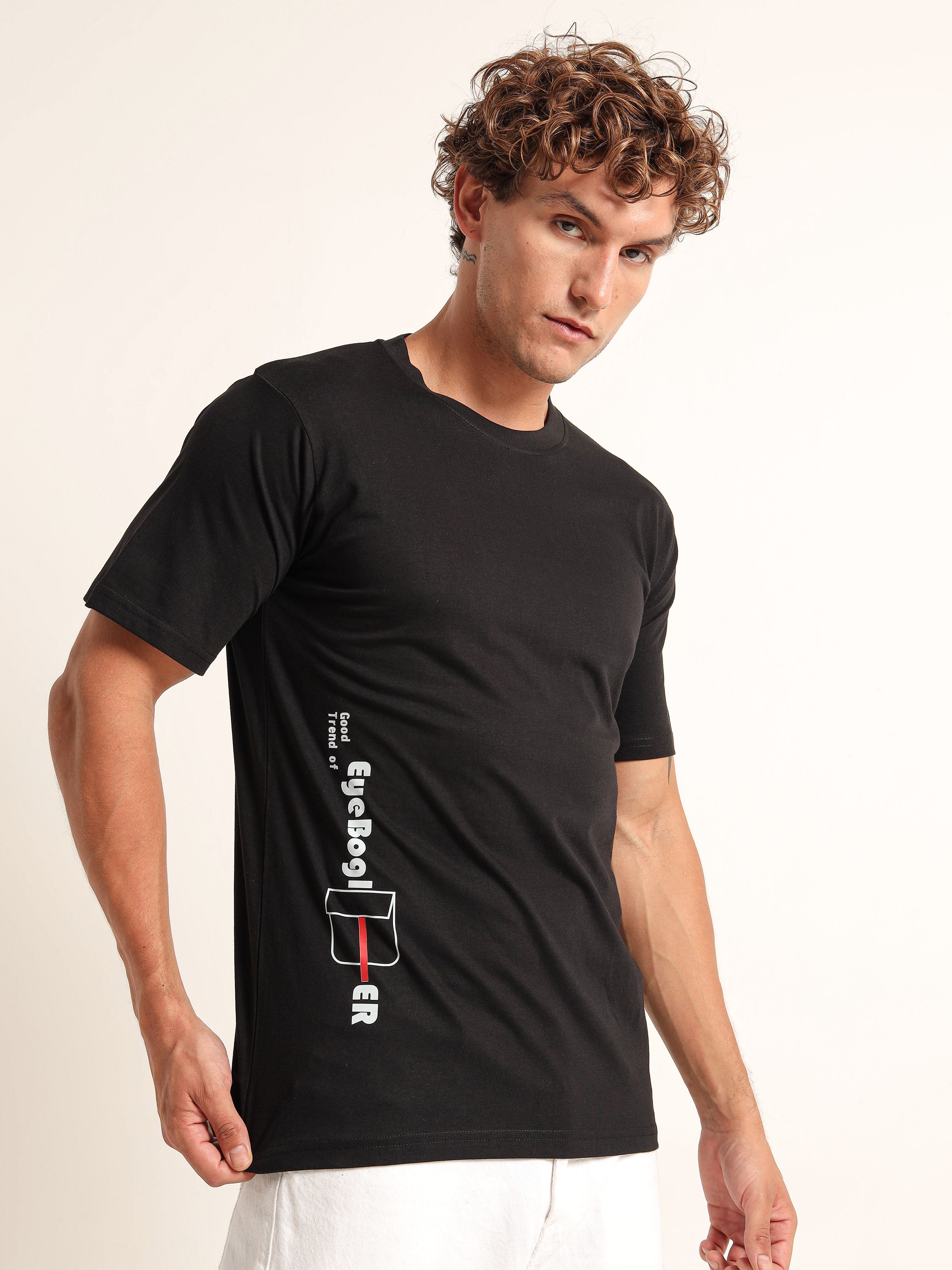 Men's Black and Red Ever Text T-Shirt