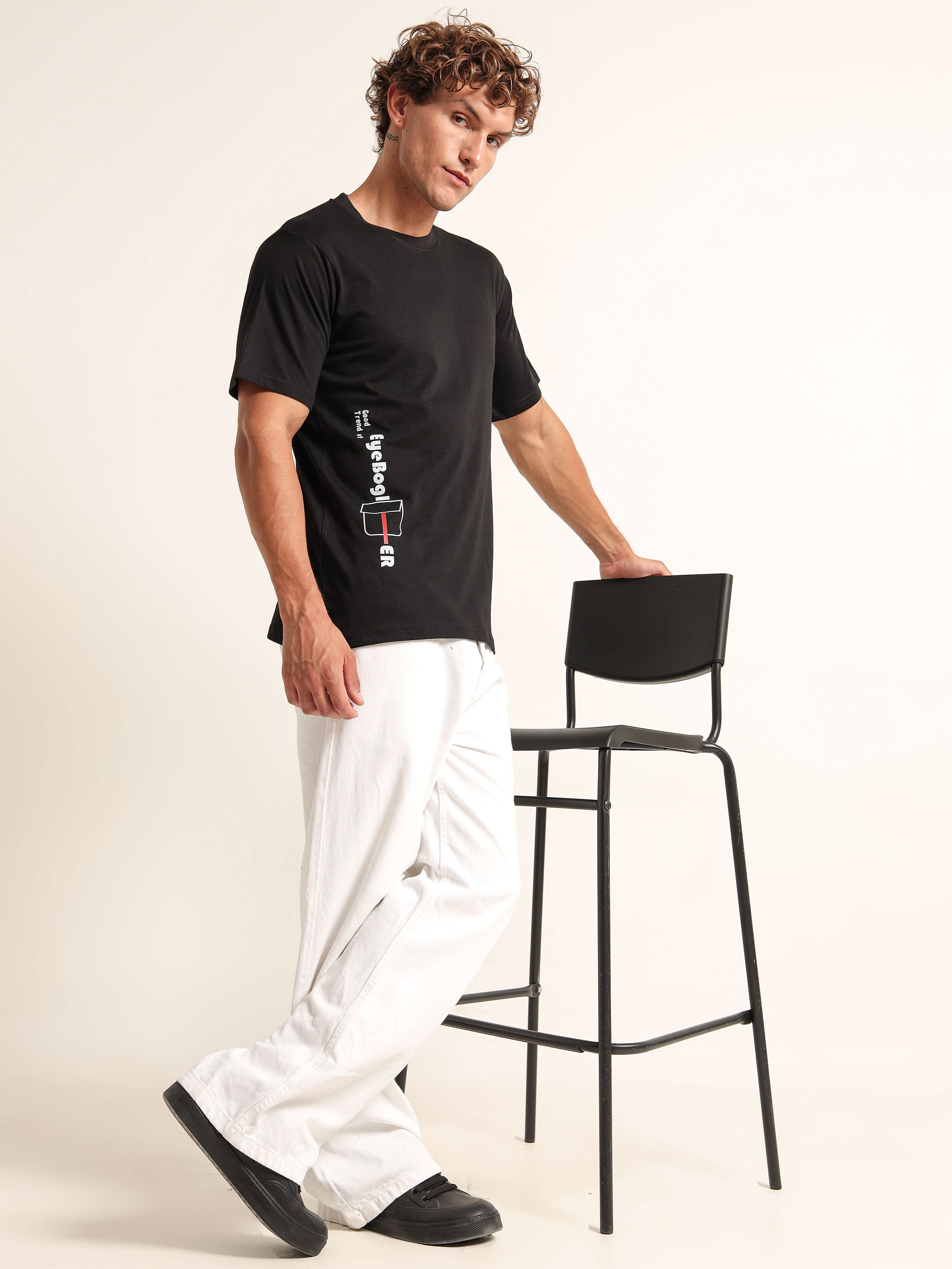 Men's Black and Red Ever Text T-Shirt