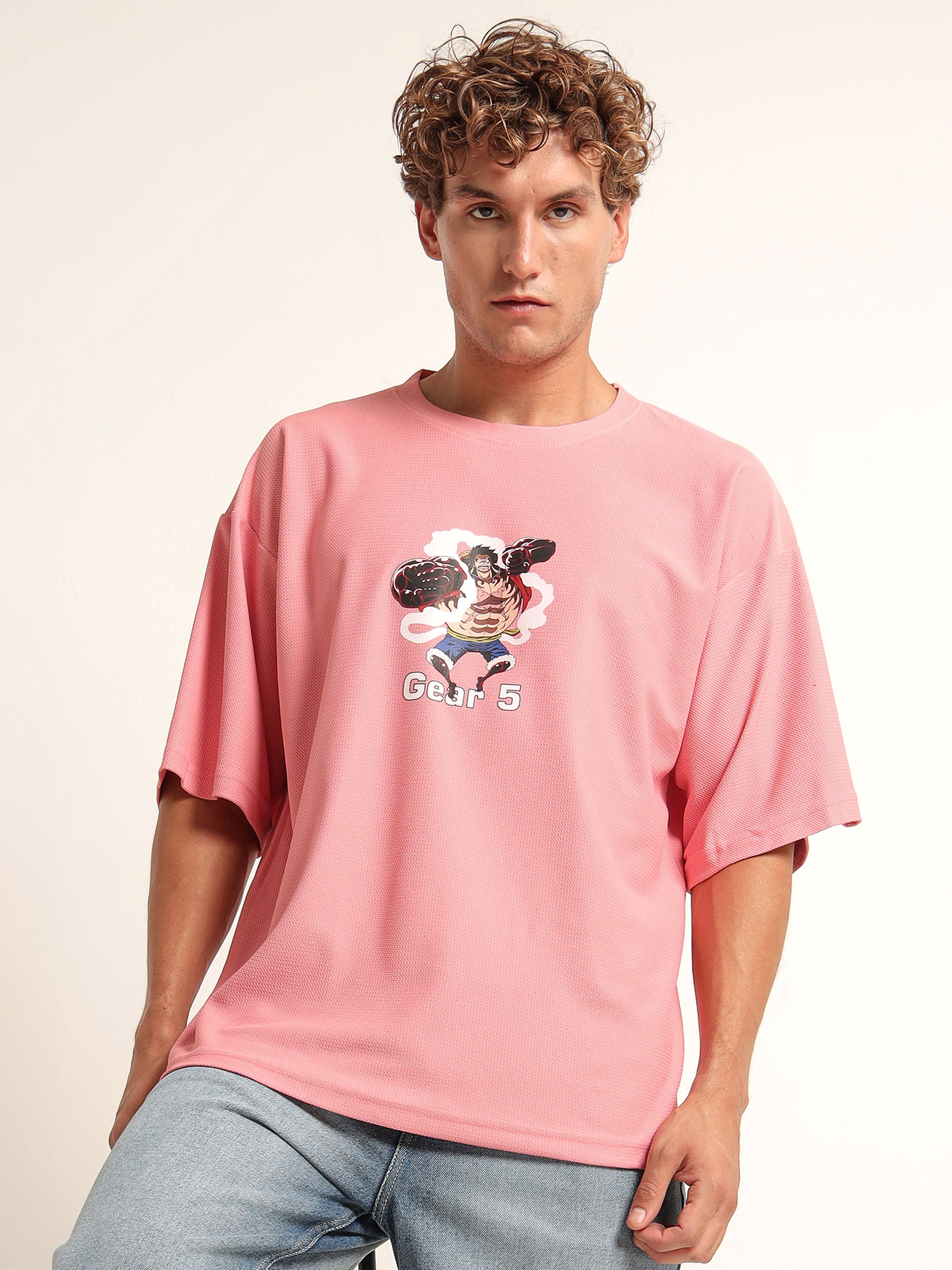Men's Pink One Piece Gear 5 Oversized T-Shirt