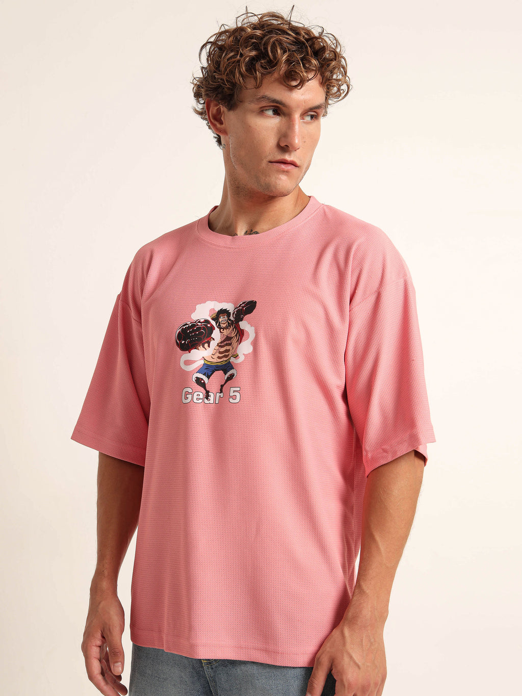 Men's Pink One Piece Gear 5 Oversized T-Shirt
