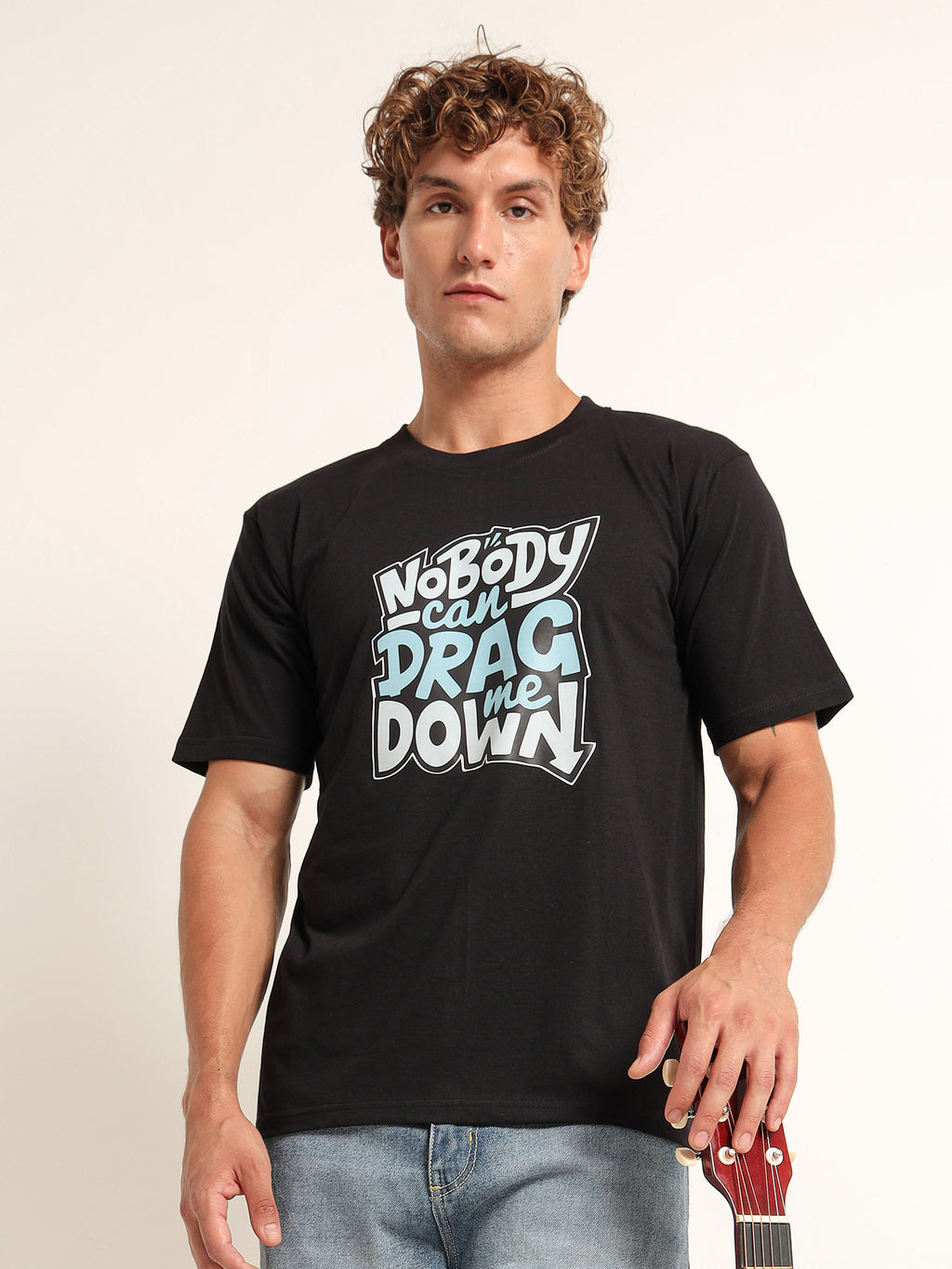 Men's Black and Blue Drag Down Graphic T-Shirt