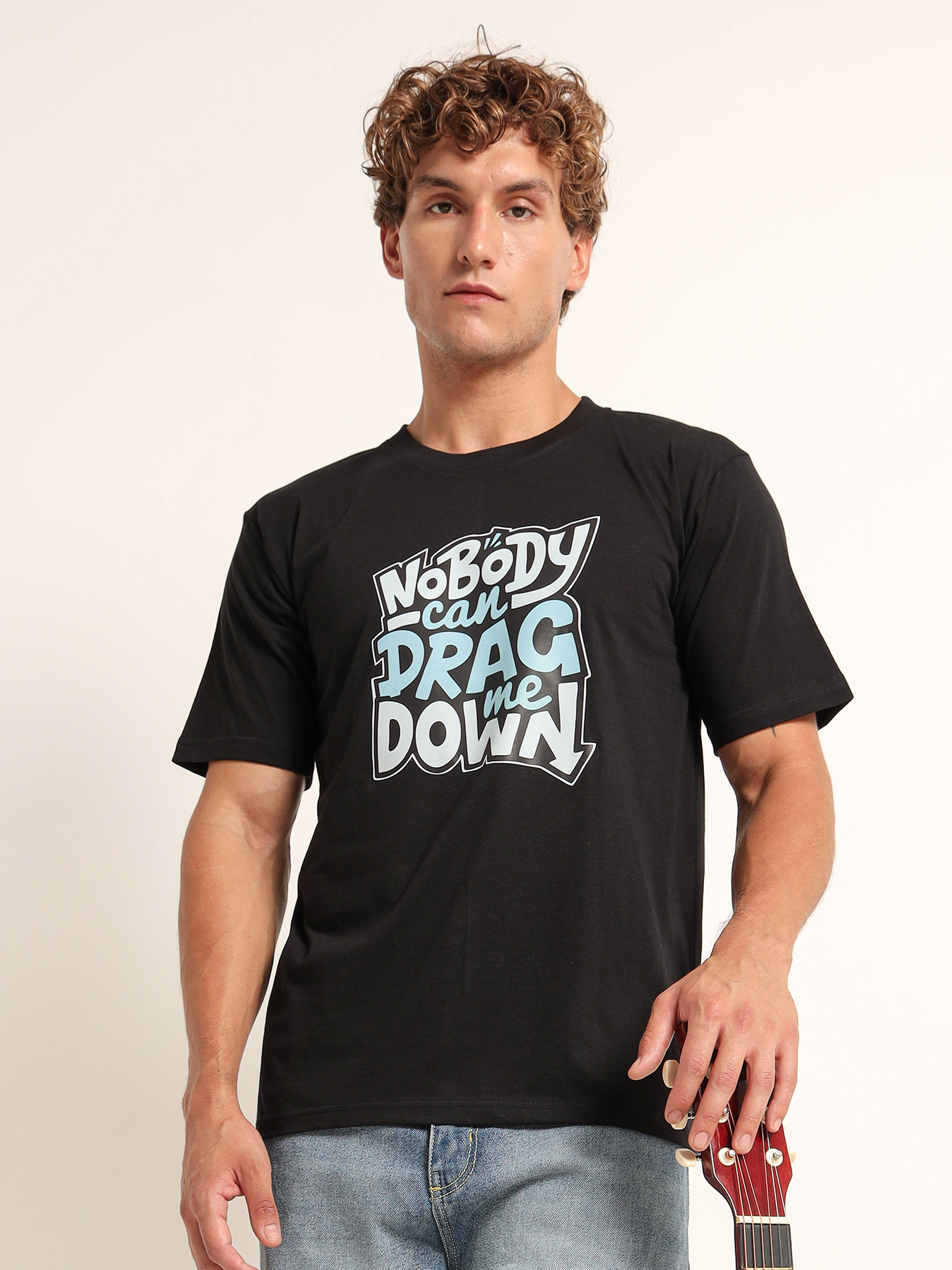 Men's Black and Blue Drag Down Graphic T-Shirt