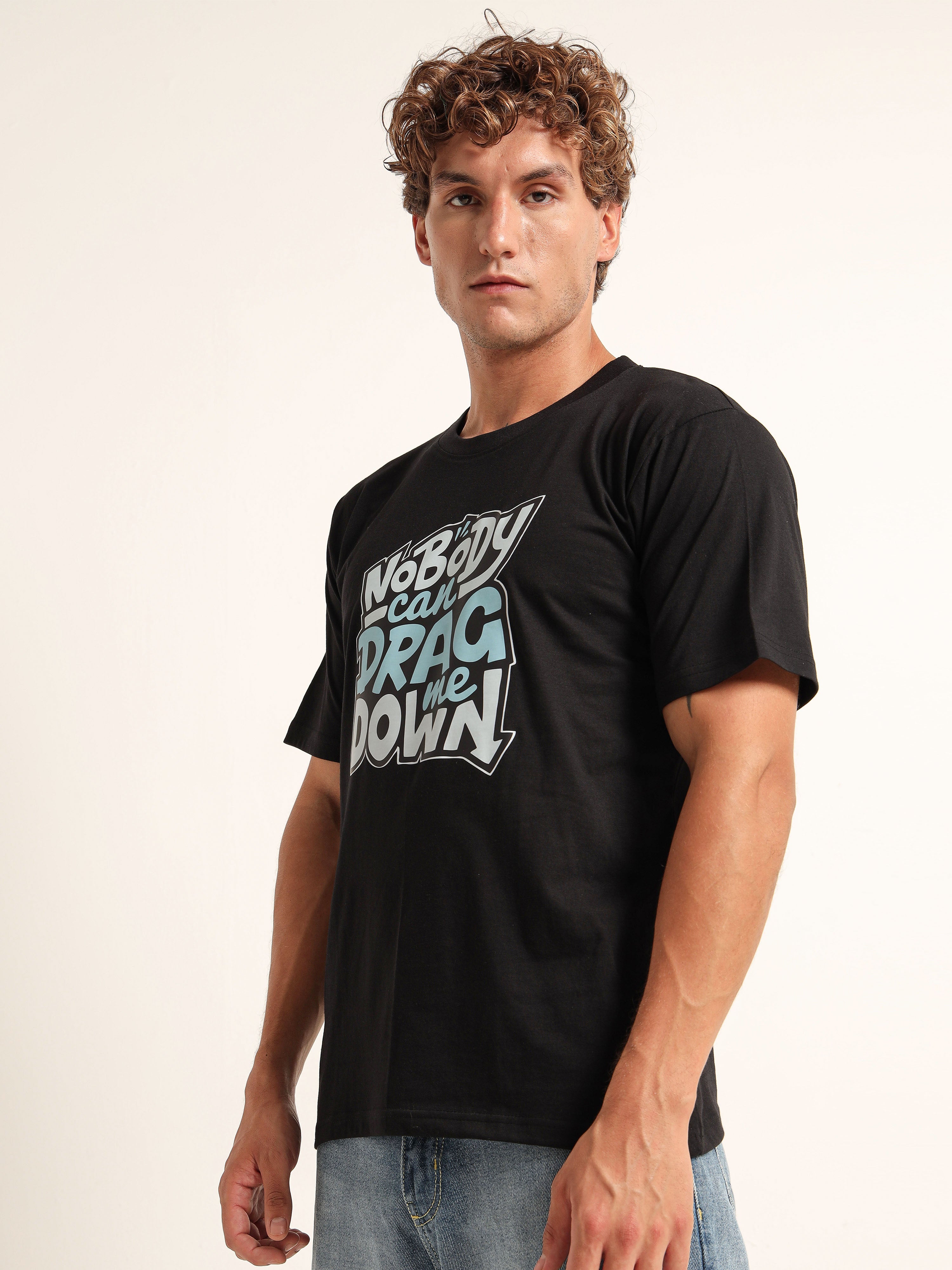 Men's Black and Blue Drag Down Graphic T-Shirt