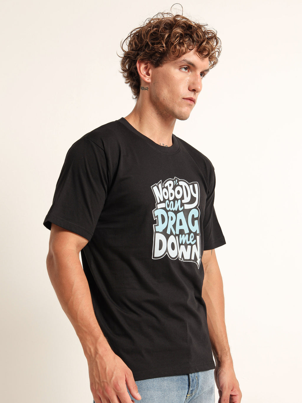 Men's Black and Blue Drag Down Graphic T-Shirt