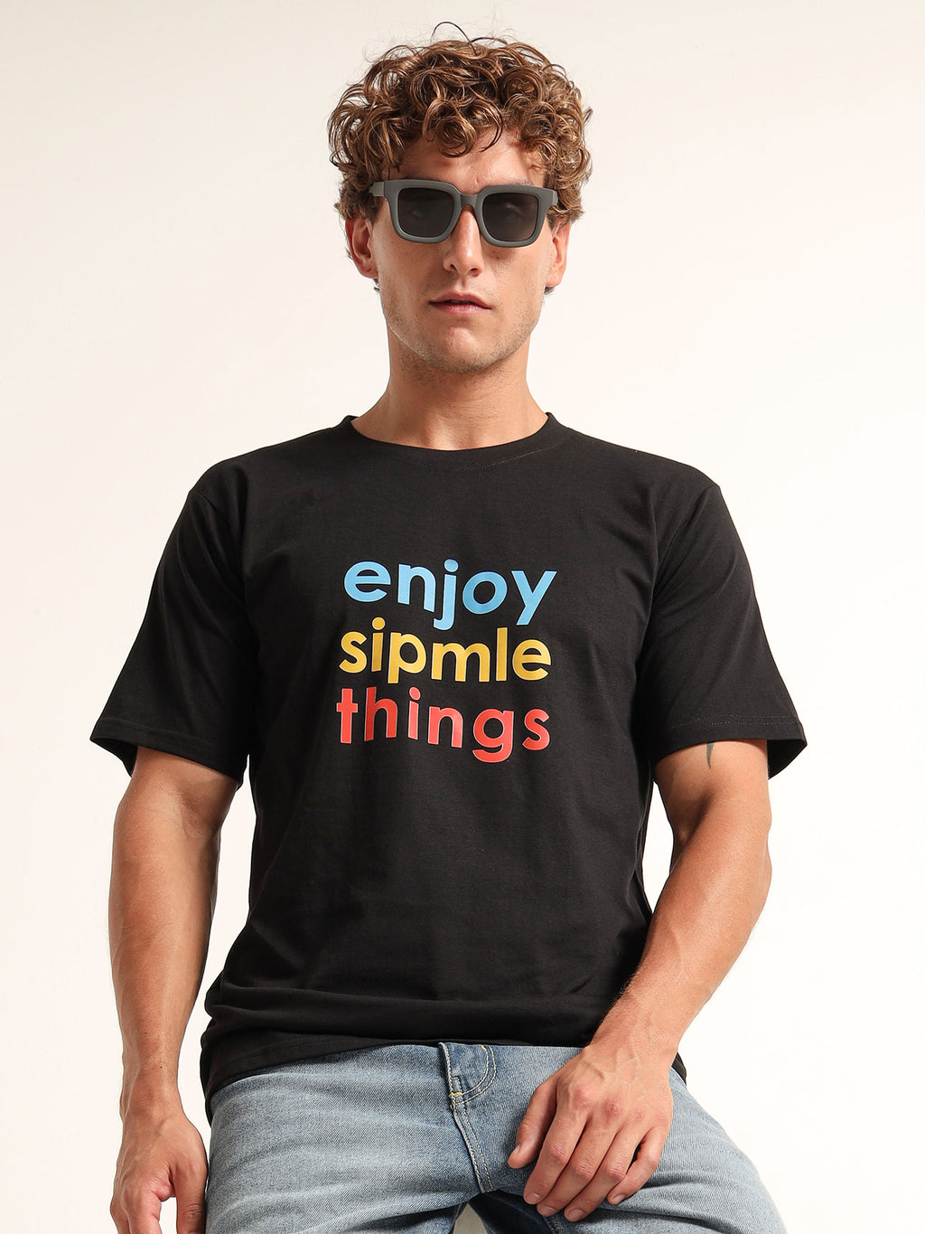 Men's Black and Multi-Color Simple Things Graphic T-Shirt
