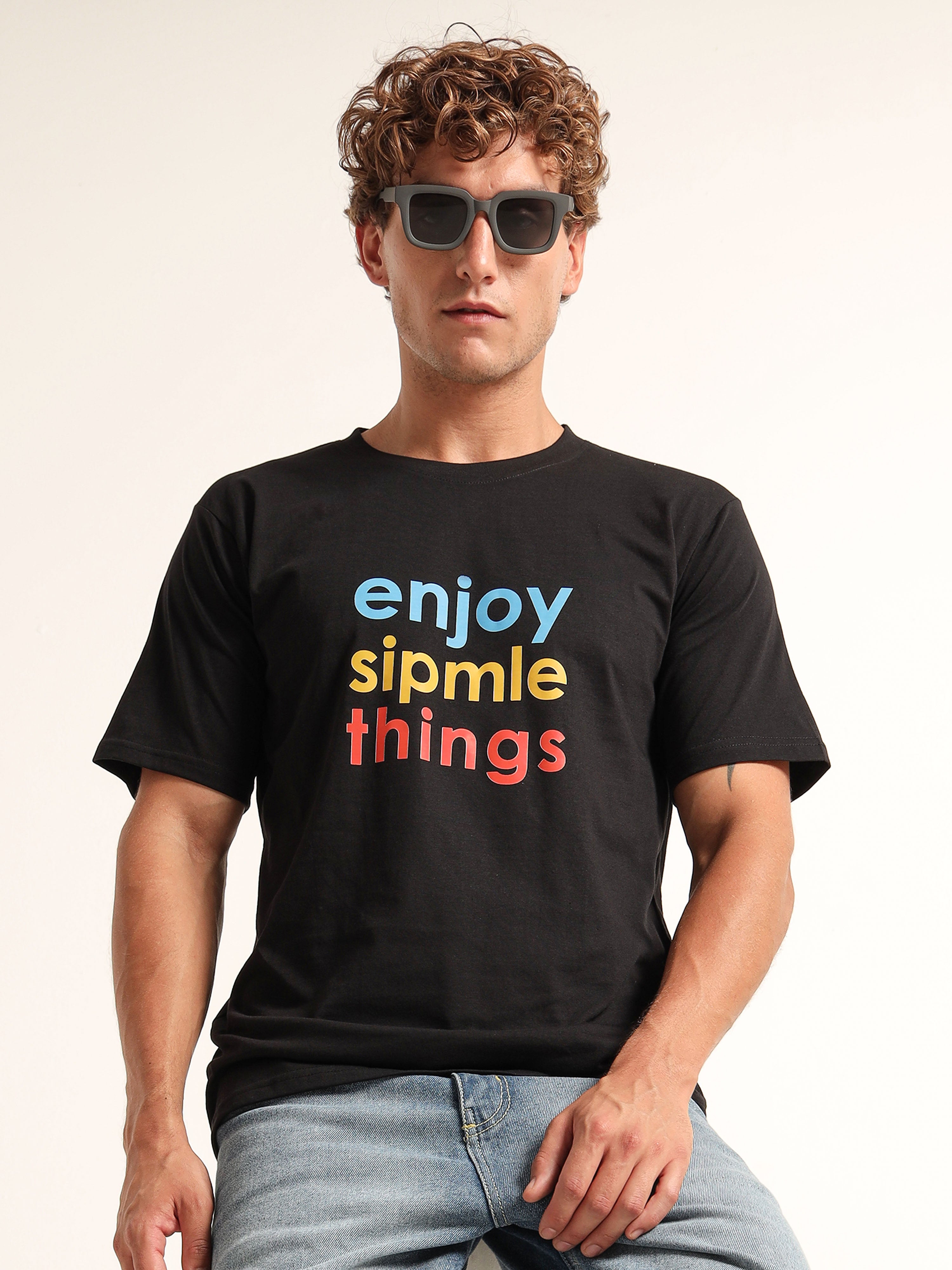 Men's Black and Multi-Color Simple Things Graphic T-Shirt