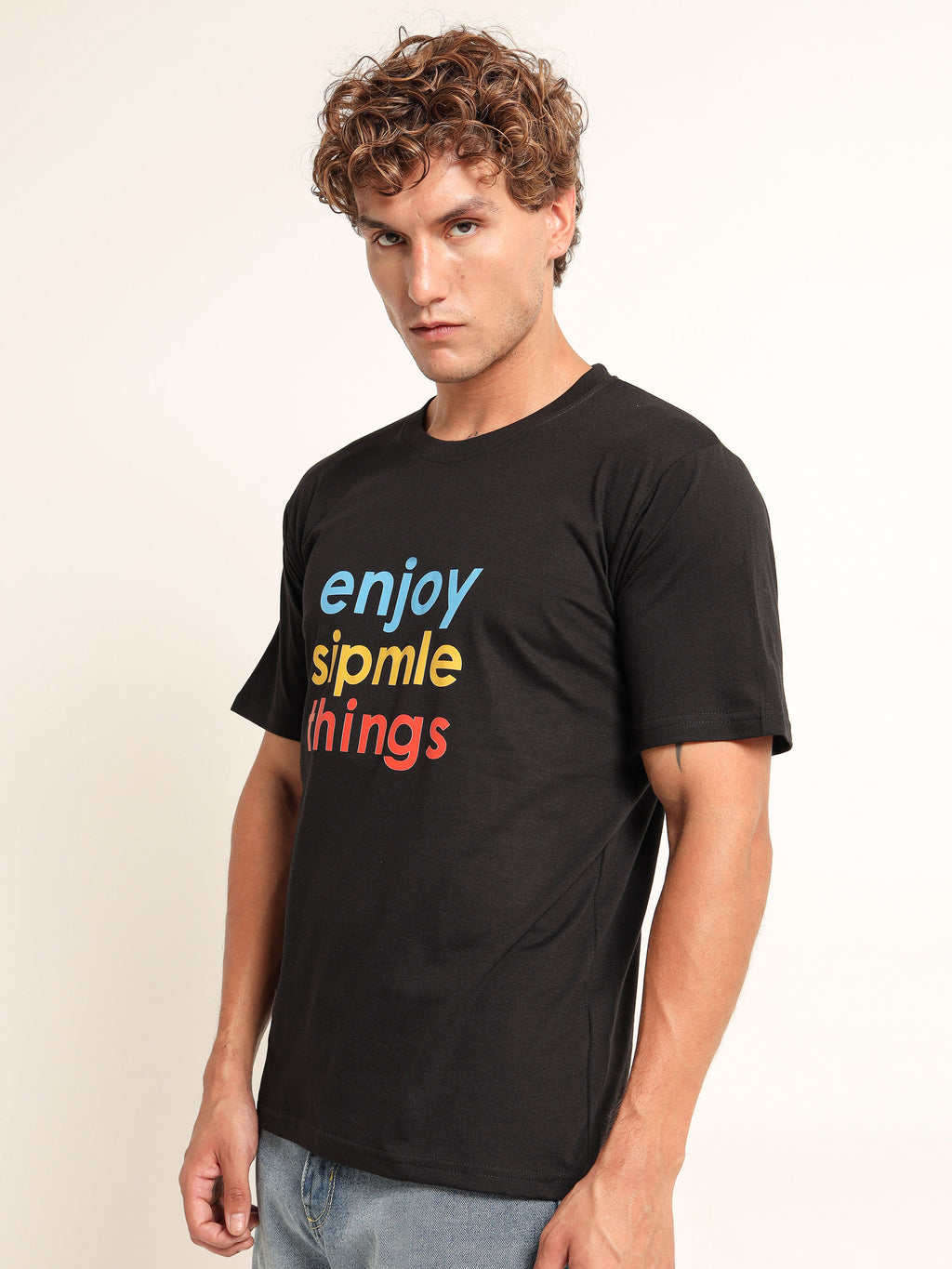 Men's Black and Multi-Color Simple Things Graphic T-Shirt