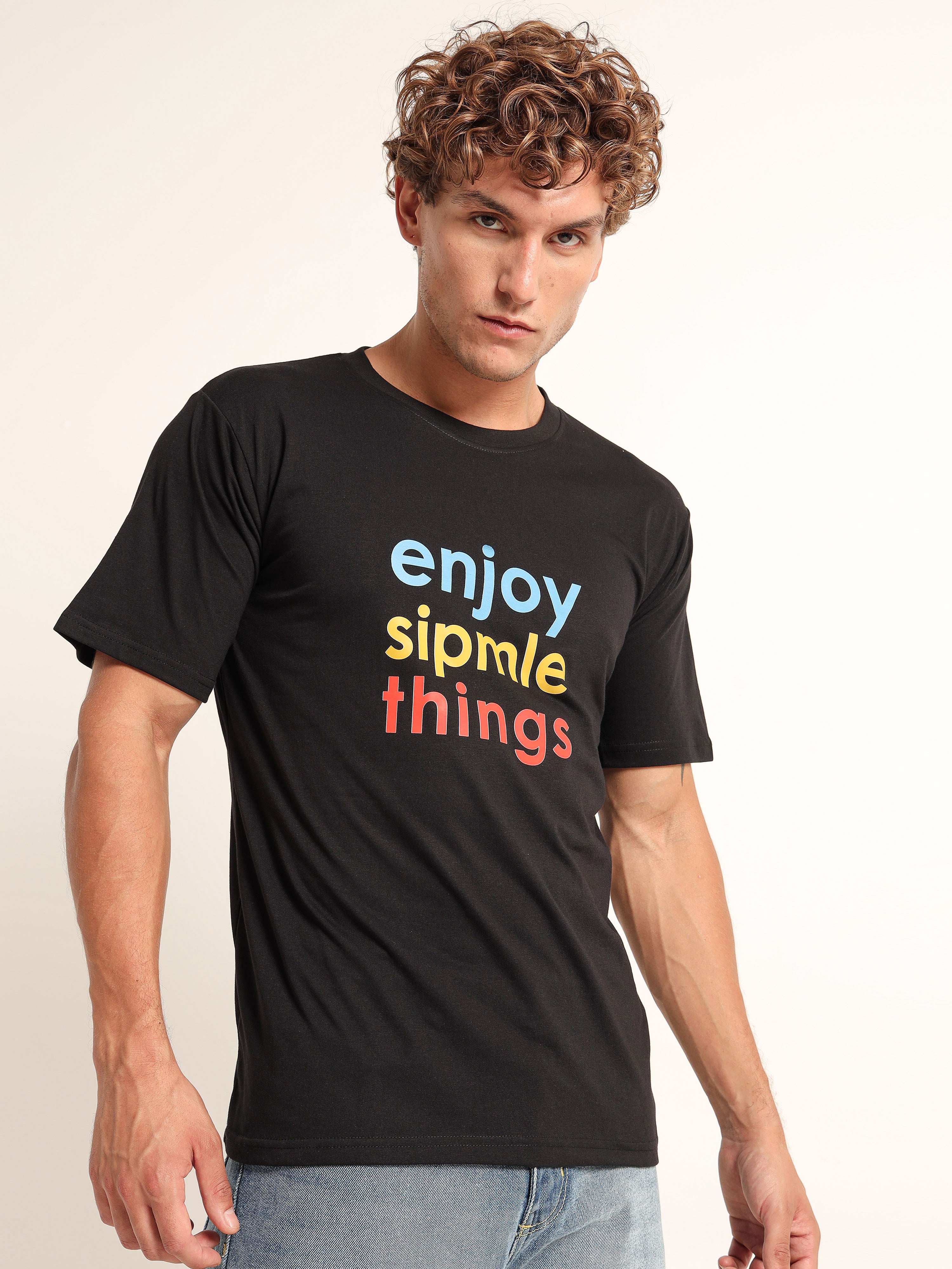 Men's Black and Multi-Color Simple Things Graphic T-Shirt