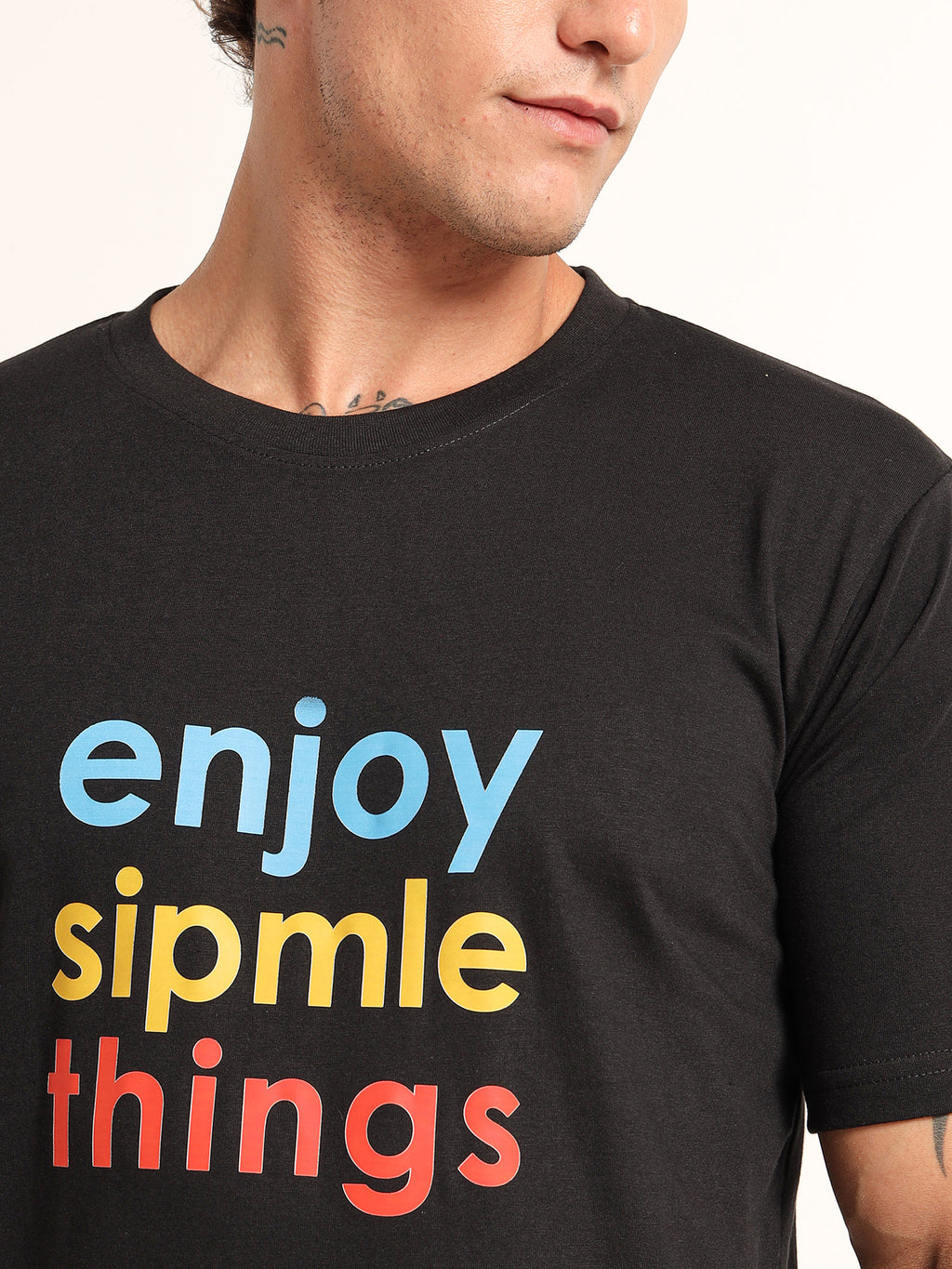 Men's Black and Multi-Color Simple Things Graphic T-Shirt