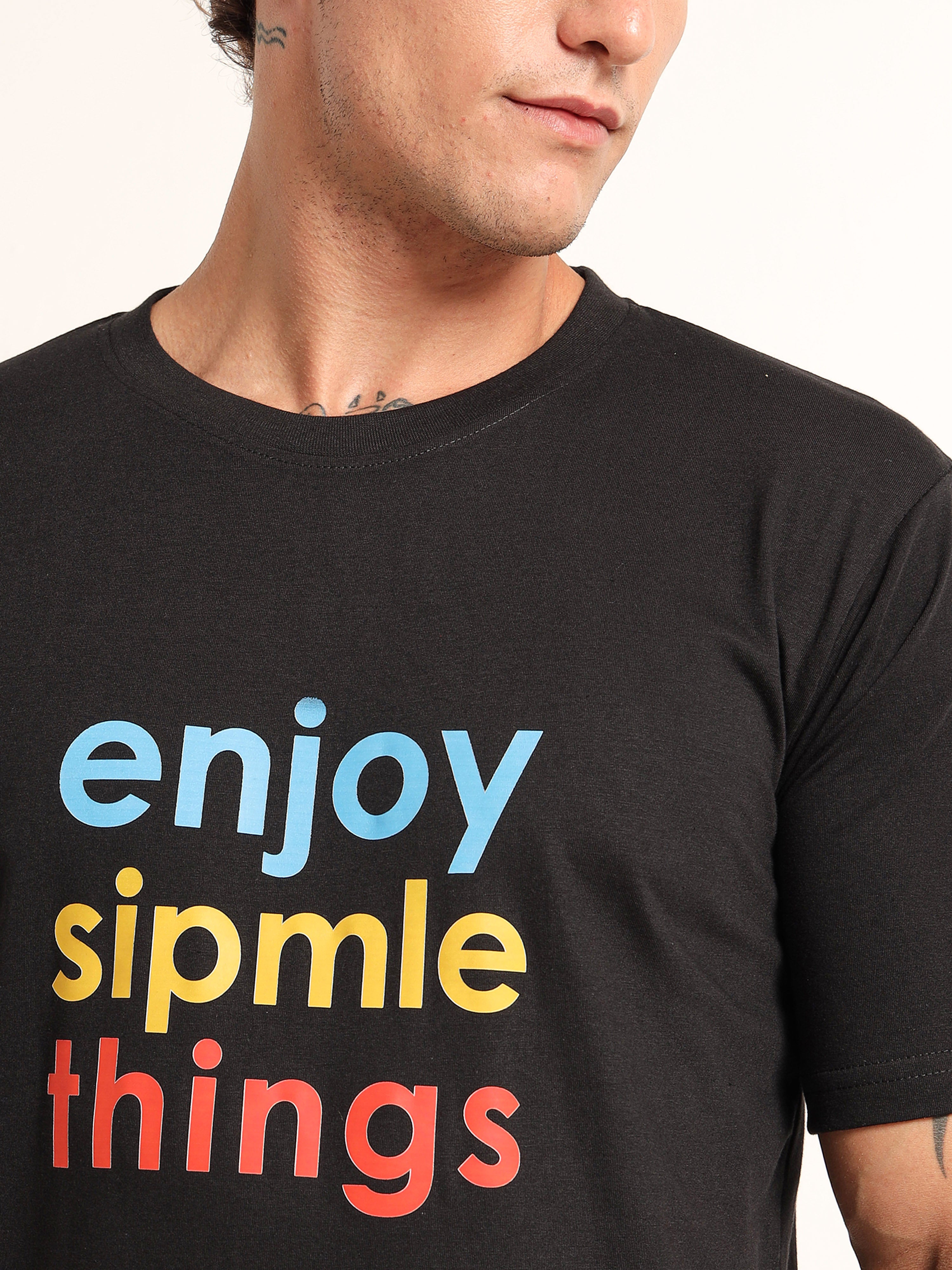 Men's Black and Multi-Color Simple Things Graphic T-Shirt