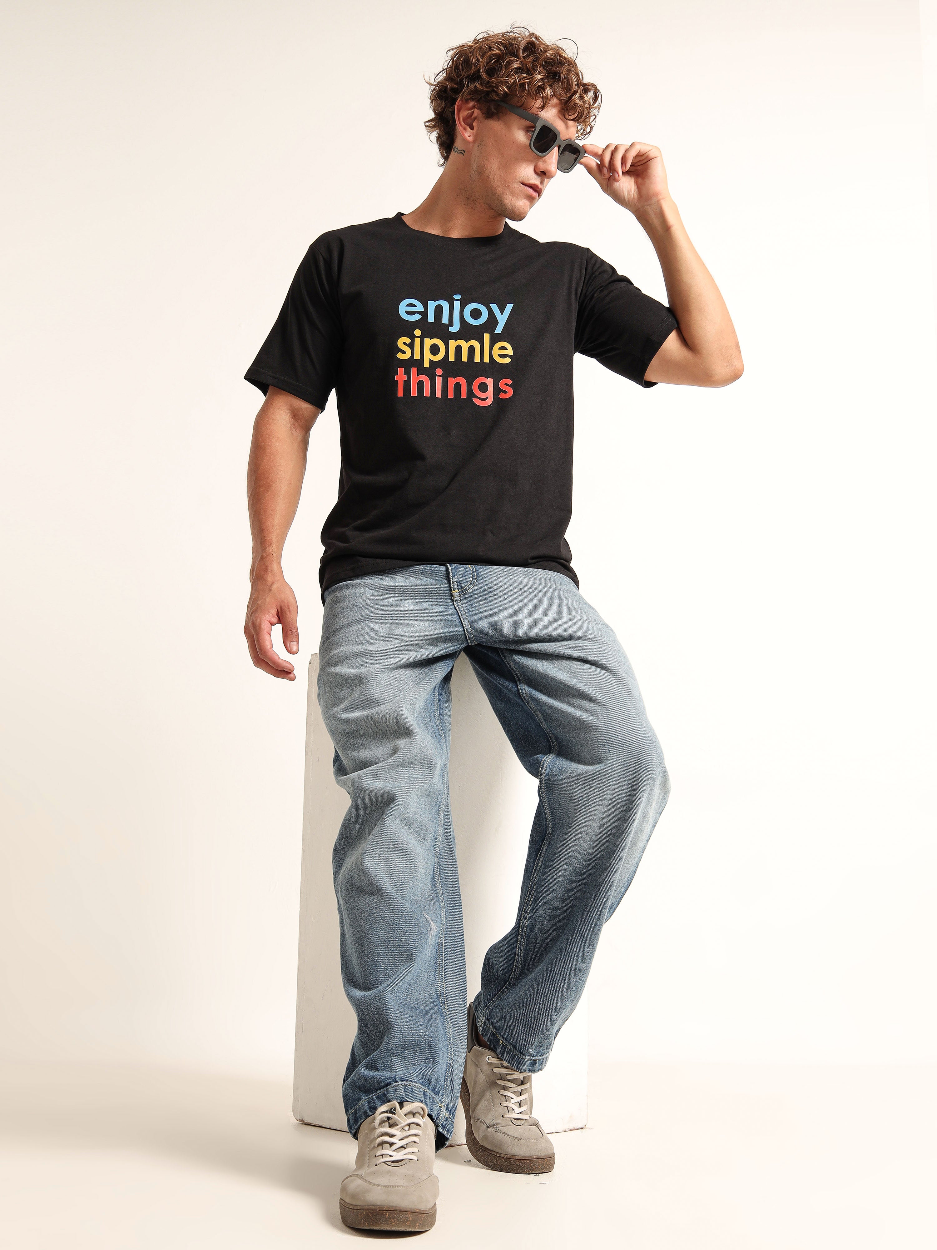 Men's Black and Multi-Color Simple Things Graphic T-Shirt