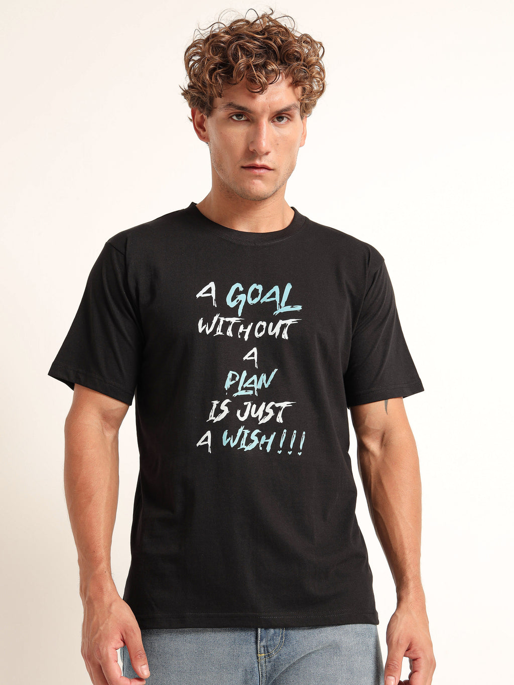 Men's Black and Aqua Wish Motivational T-Shirt