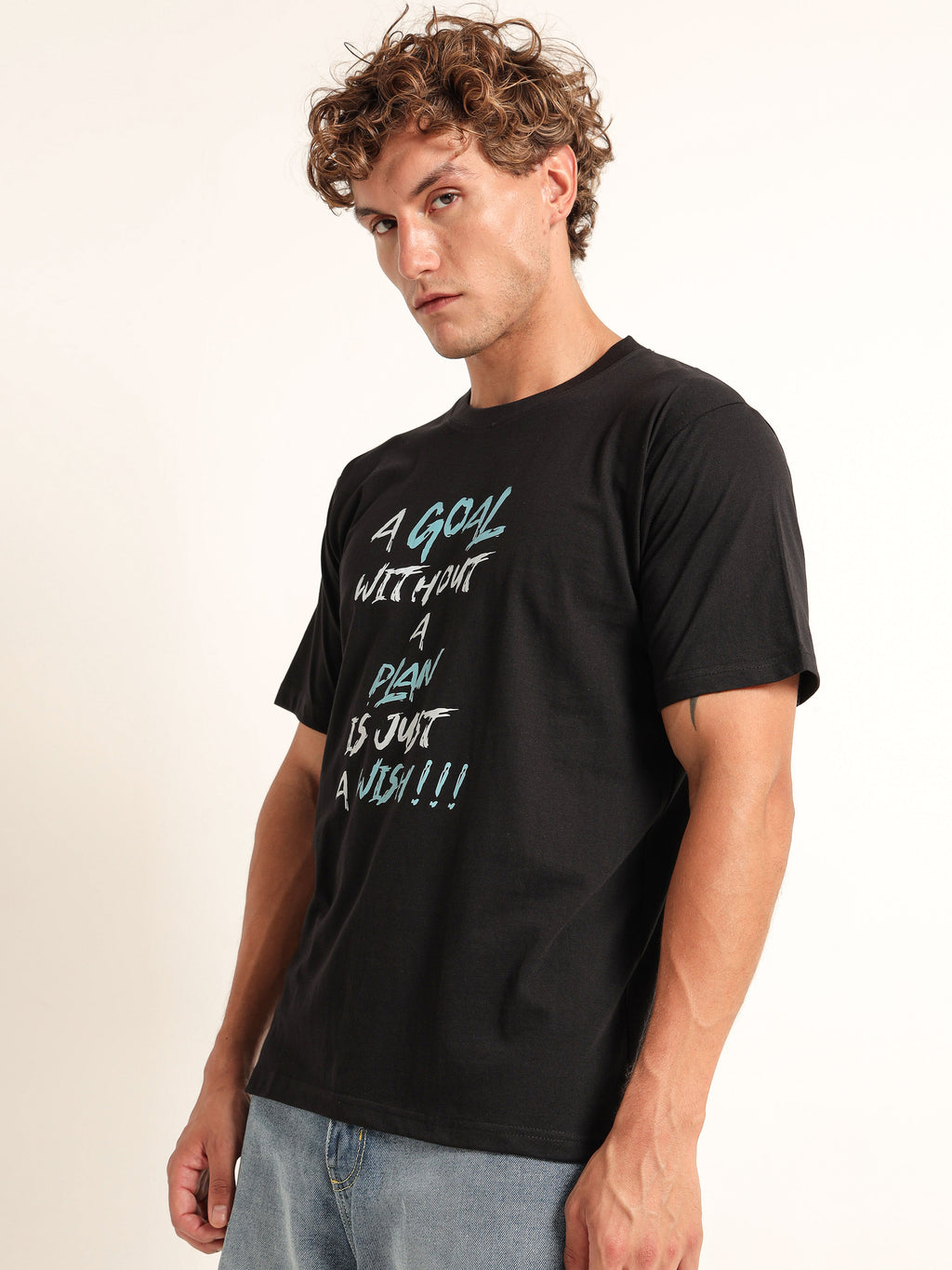 Men's Black and Aqua Wish Motivational T-Shirt