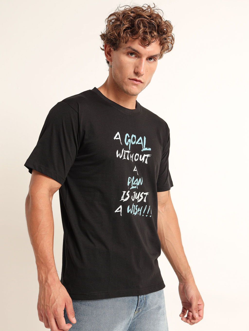 Men's Black and Aqua Wish Motivational T-Shirt