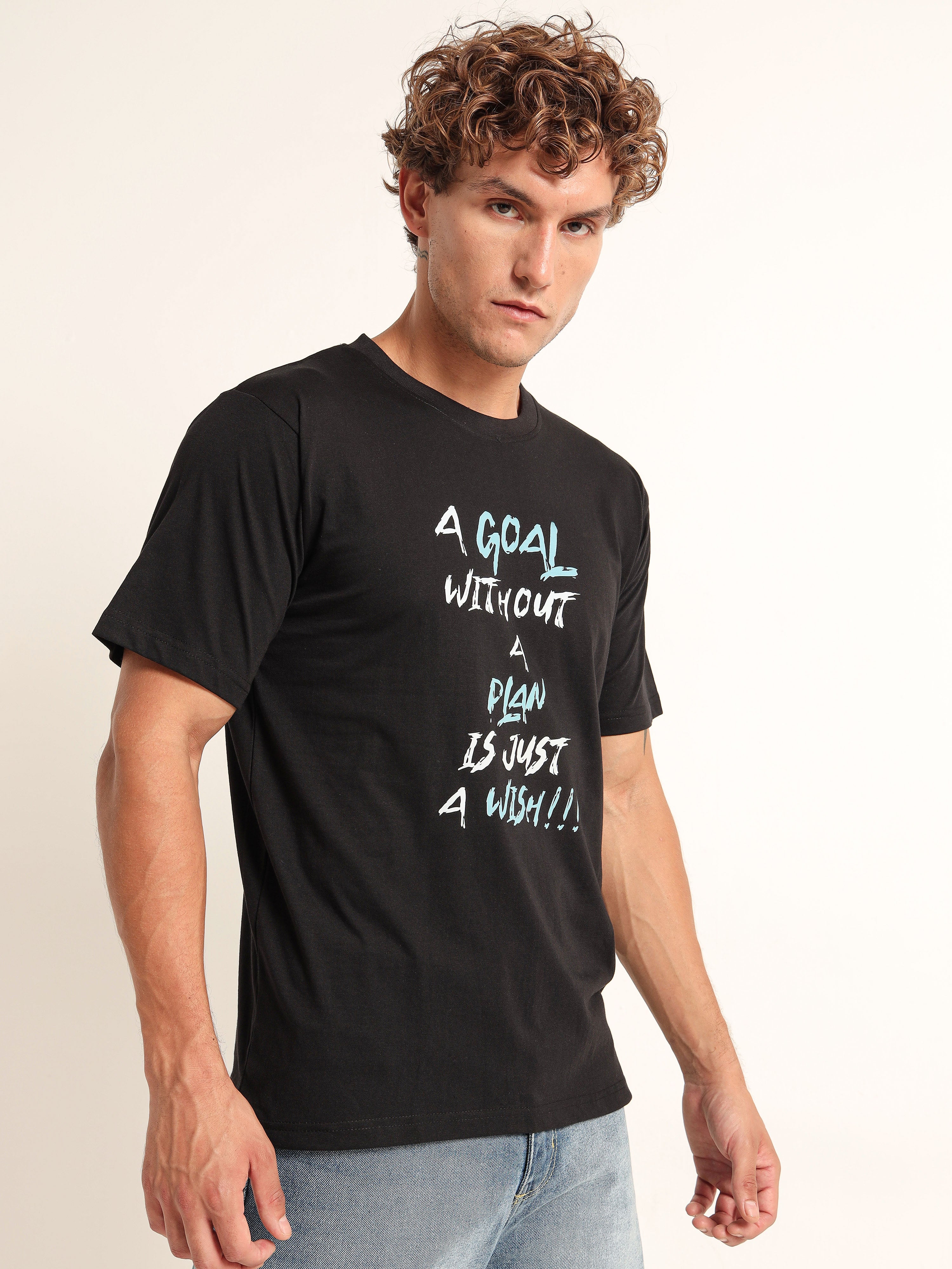 Men's Black and Aqua Wish Motivational T-Shirt