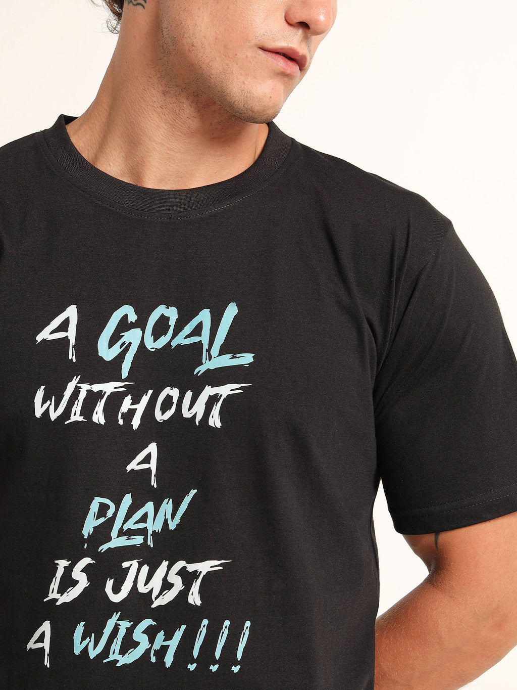 Men's Black and Aqua Wish Motivational T-Shirt