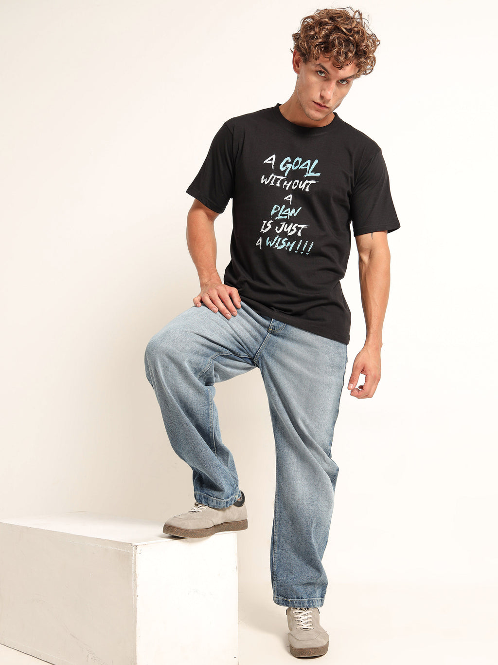 Men's Black and Aqua Wish Motivational T-Shirt