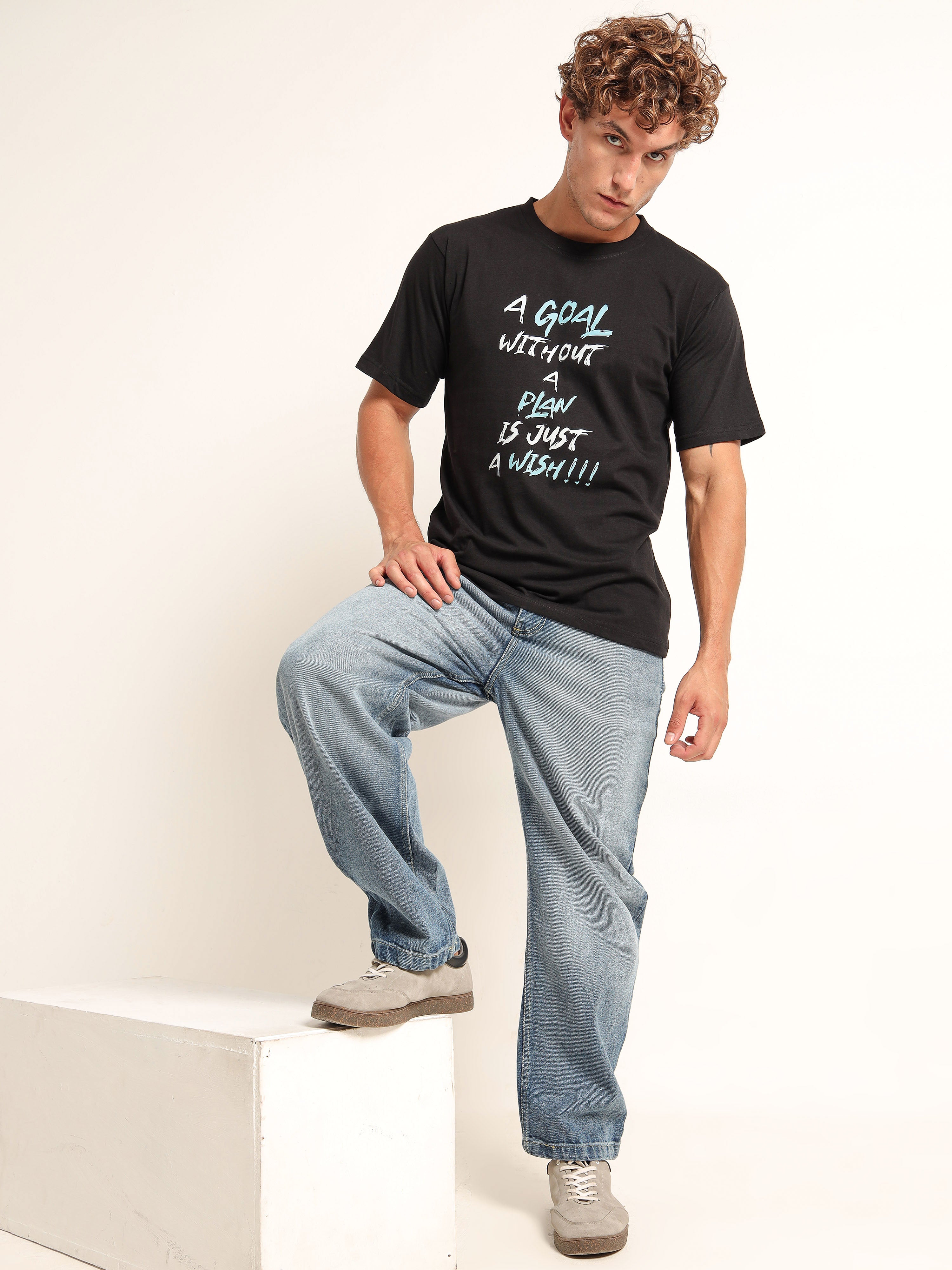 Men's Black and Aqua Wish Motivational T-Shirt