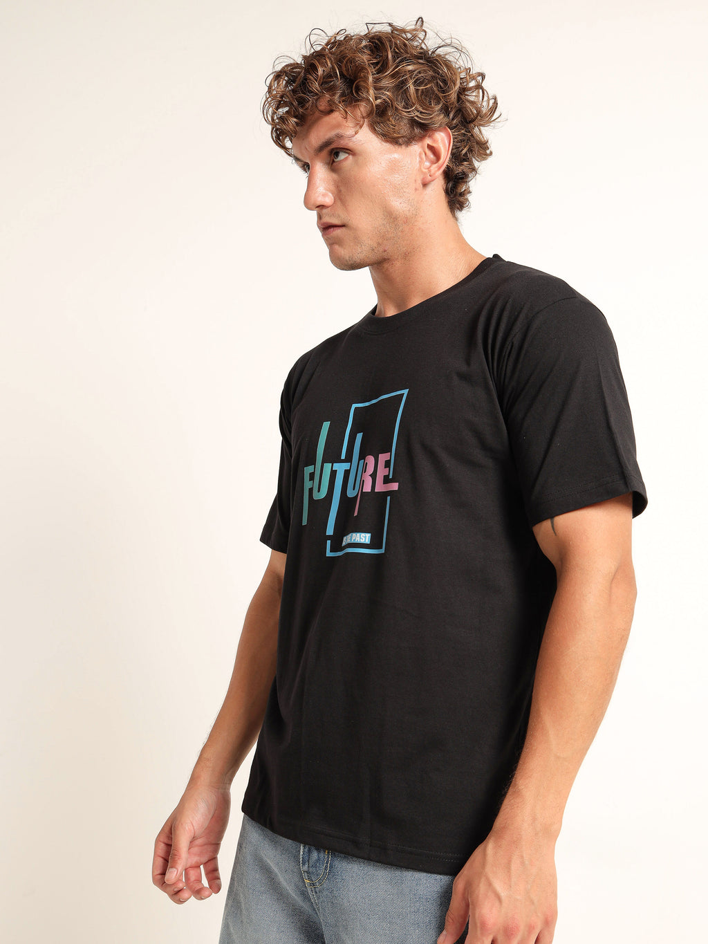 Men's Black and Multi-Color Future Graphic T-Shirt